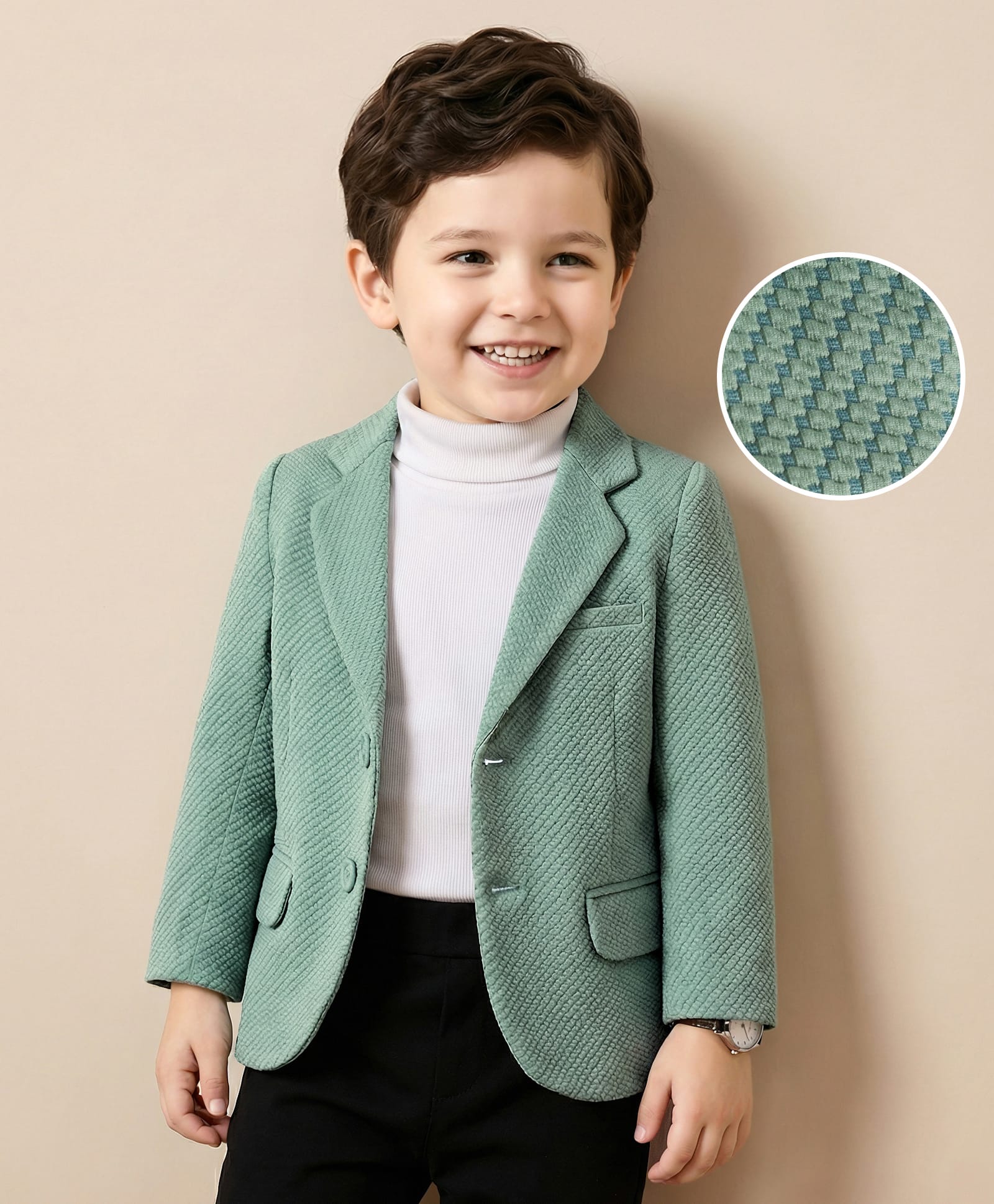 Mark & Mia Knit Full Sleeves Solid Color Party Blazer with Turtle Neck Inner Tee & Pocket Detailing - Sea Green-picture-17