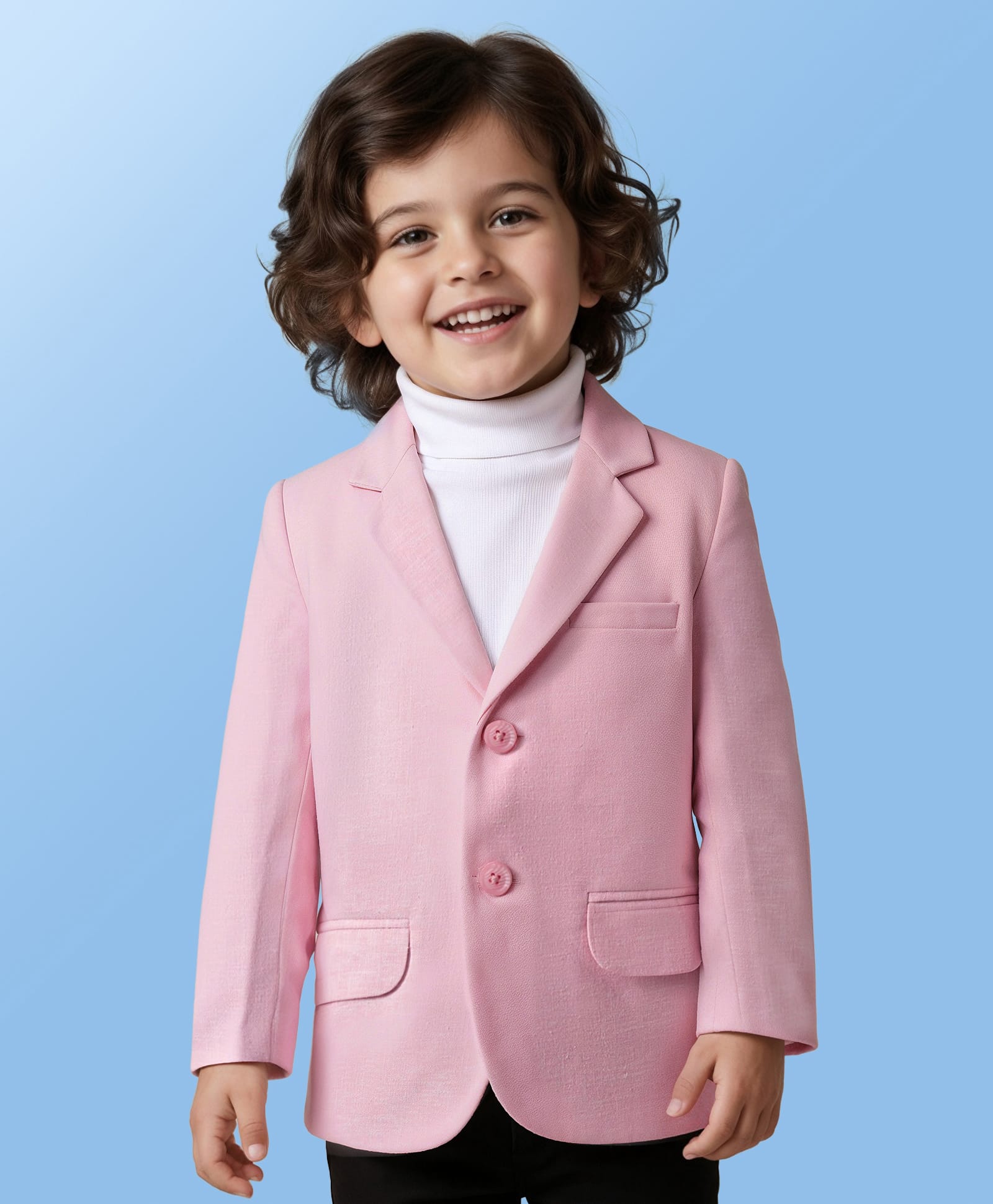 Mark & Mia Knit Full Sleeves Party Blazer with Turtle Neck Inner Tee & Pocket Detailing - Pink-image-4