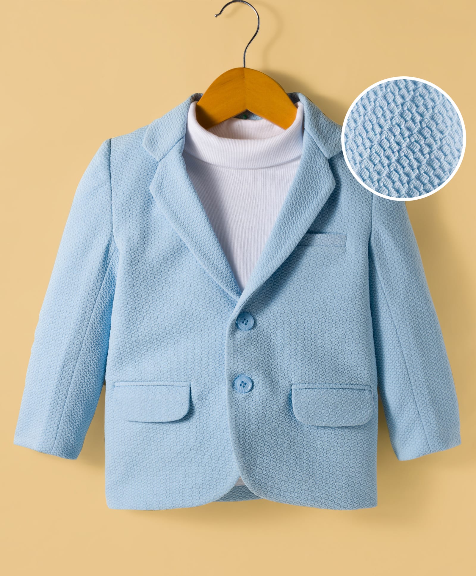 Mark & Mia Woven Full Sleeves Party Blazer with Turtle Neck Inner Tee & Pocket Detailing - Light Blue-picture-17