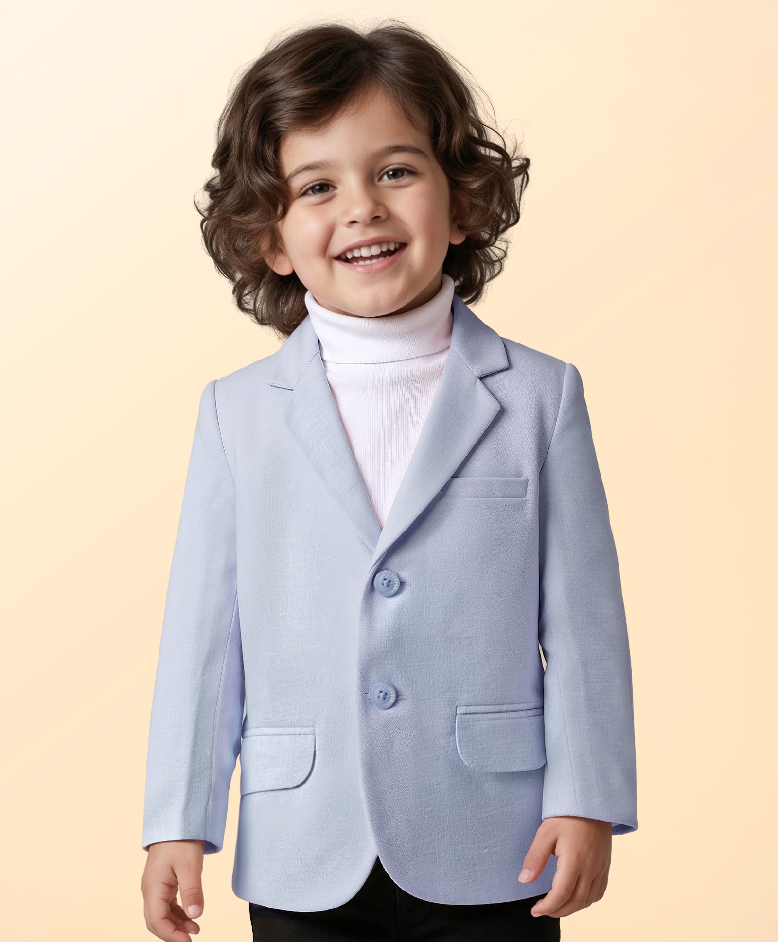 Mark & Mia Knit Full Sleeves Party Blazer with Turtle Neck Inner Tee & Pocket Detailing - Light Blue-image-5