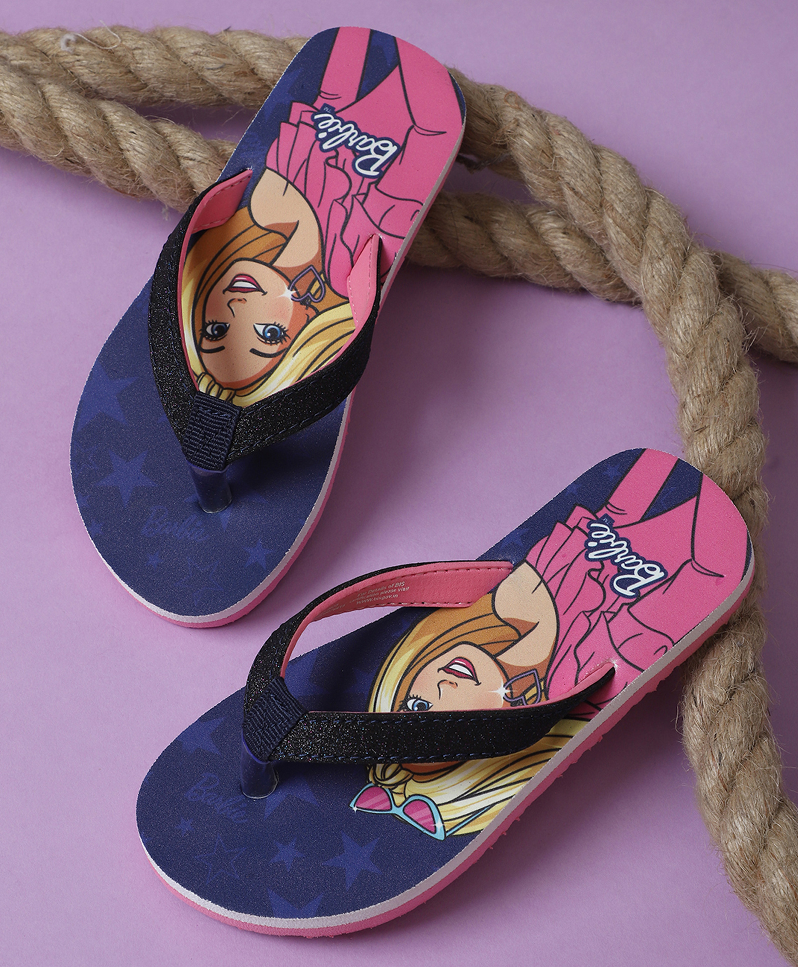Kidsville Mattel Featuring Barbie Printed Flip Flops - Navy Blue-image-10