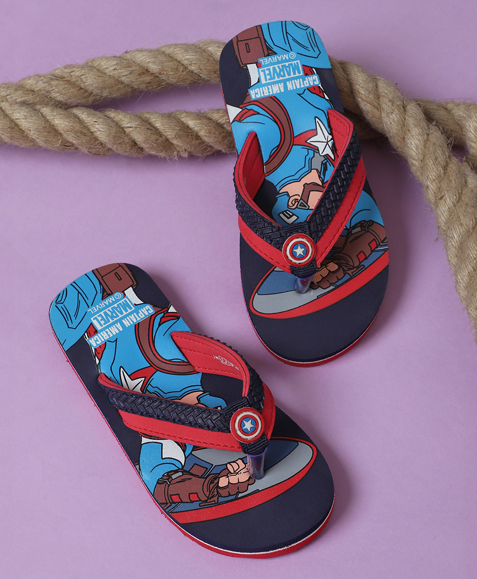 Kidsville Marvel Avengers Featuring Captain America Detailed Flip Flops - Navy Blue-picture-20