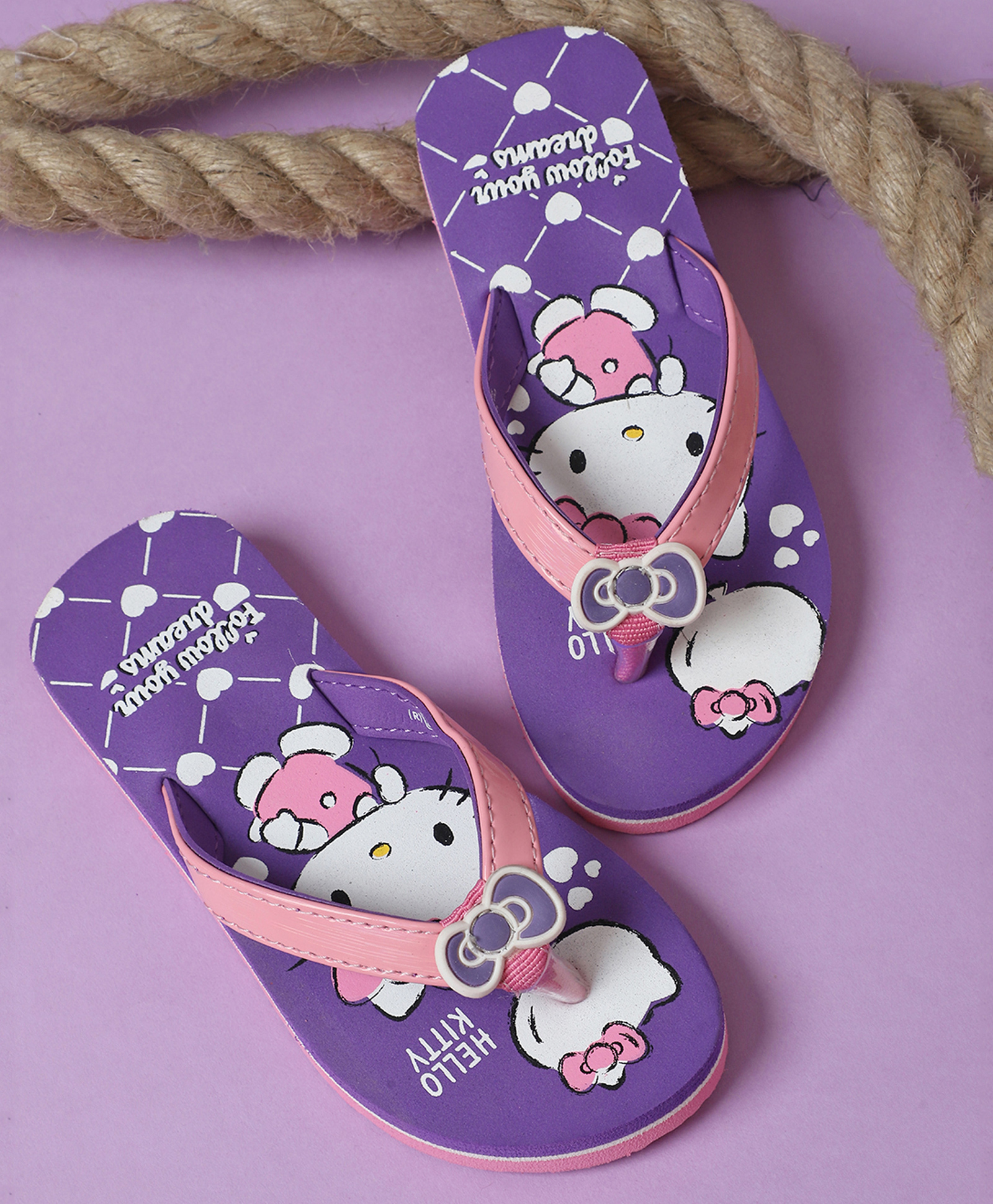 Kidsville Hello Kitty Featuring Kitty Printed Flip Flops - Purple-image-11
