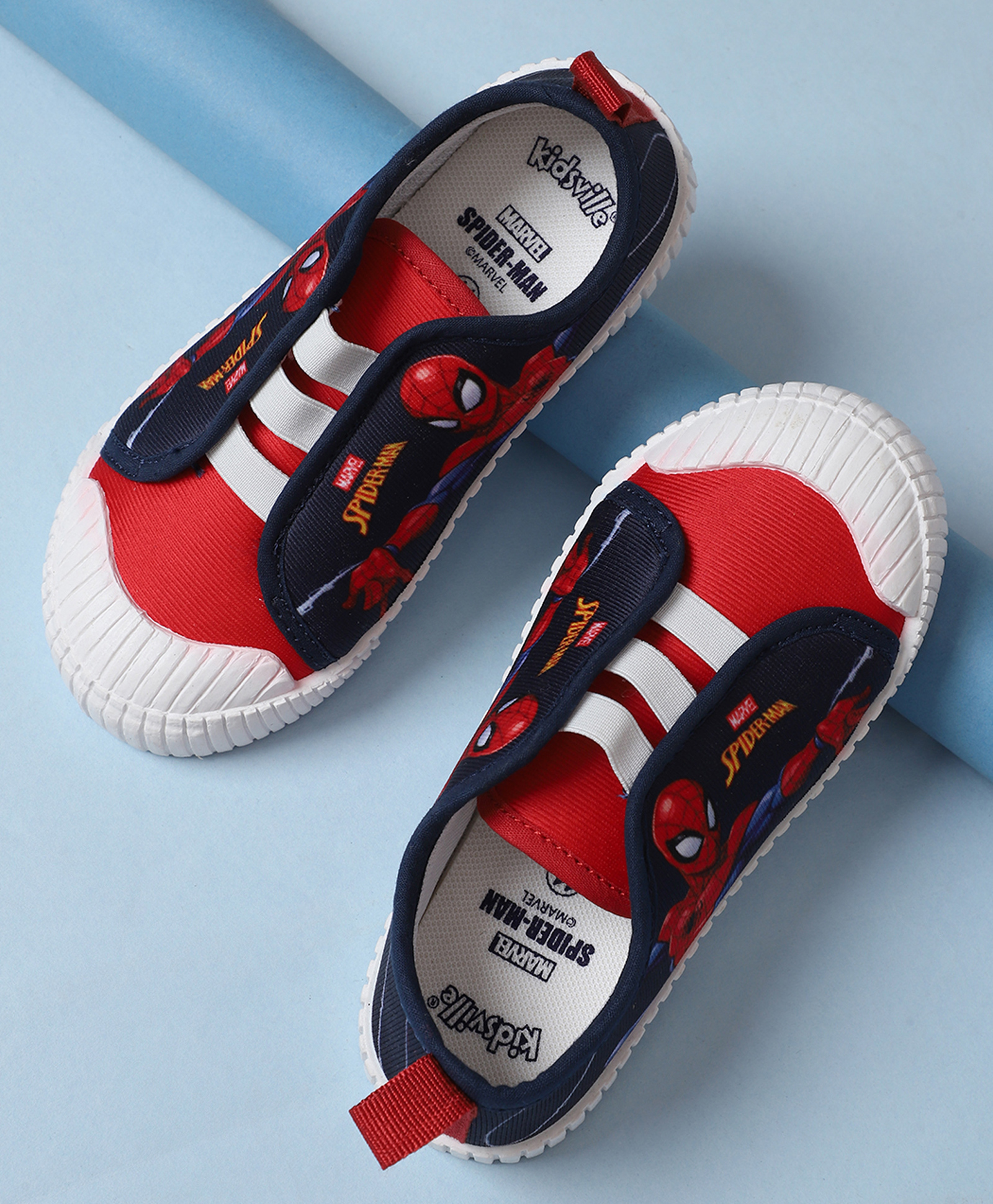Kidsville Marvel Featuring Spiderman Designed Slip On Shoes - Navy Blue & Red-image-13