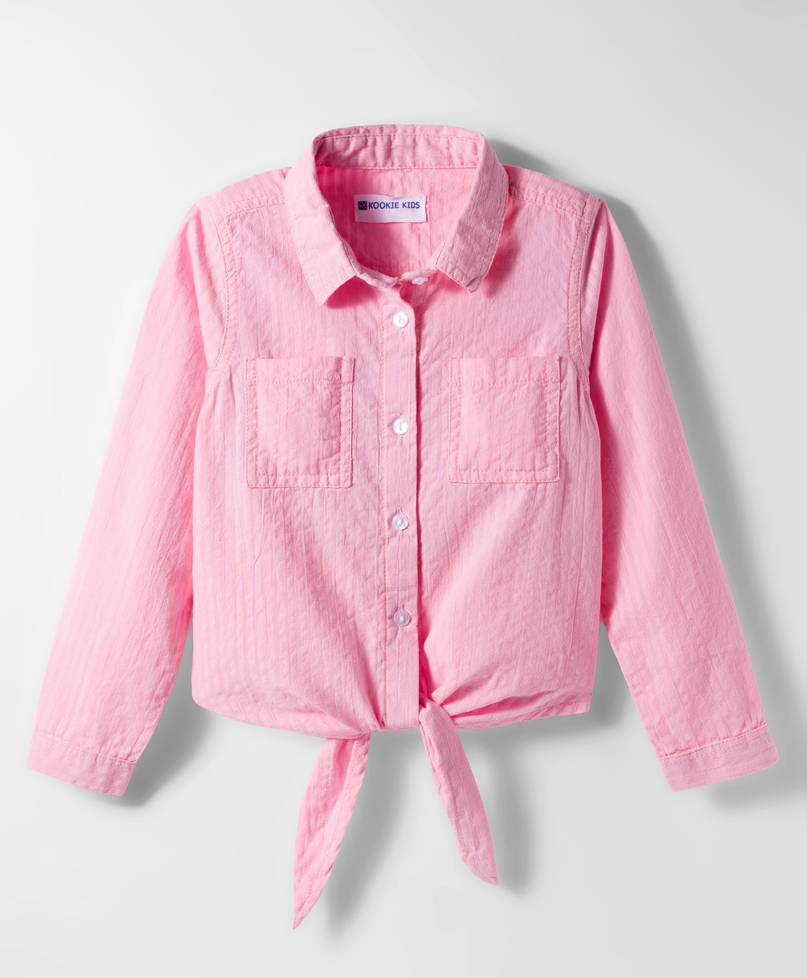 kookie kids india Kookie Kids Woven Full Sleeves Solid Color Collared Top with Knot - Pink-picture-25