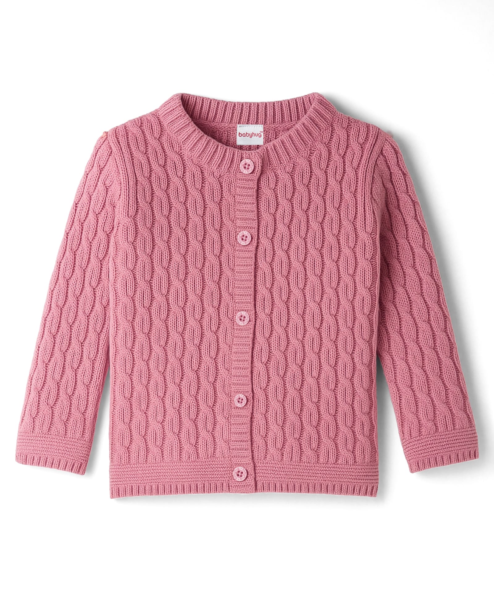 Babyhug Knit Full Sleeves Front Open Sweater With Cable Design- Pink-image-31