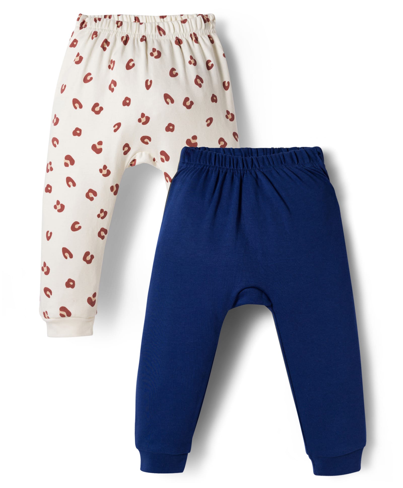 Kookie Kids Interlock Knit Full Length Printed Diaper Leggings Pack Of 2 - Cream & Navy Blue-image-7