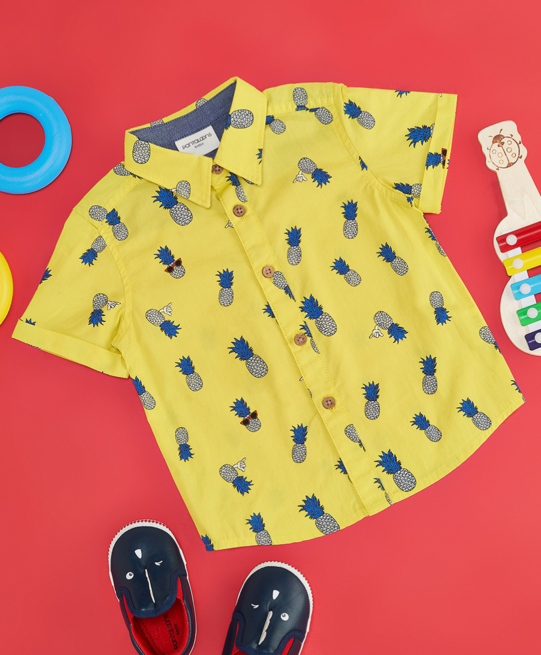 Pantaloons Baby Cotton Woven Half Sleeves Pineapples Printed Shirt - Yellow-picture-28