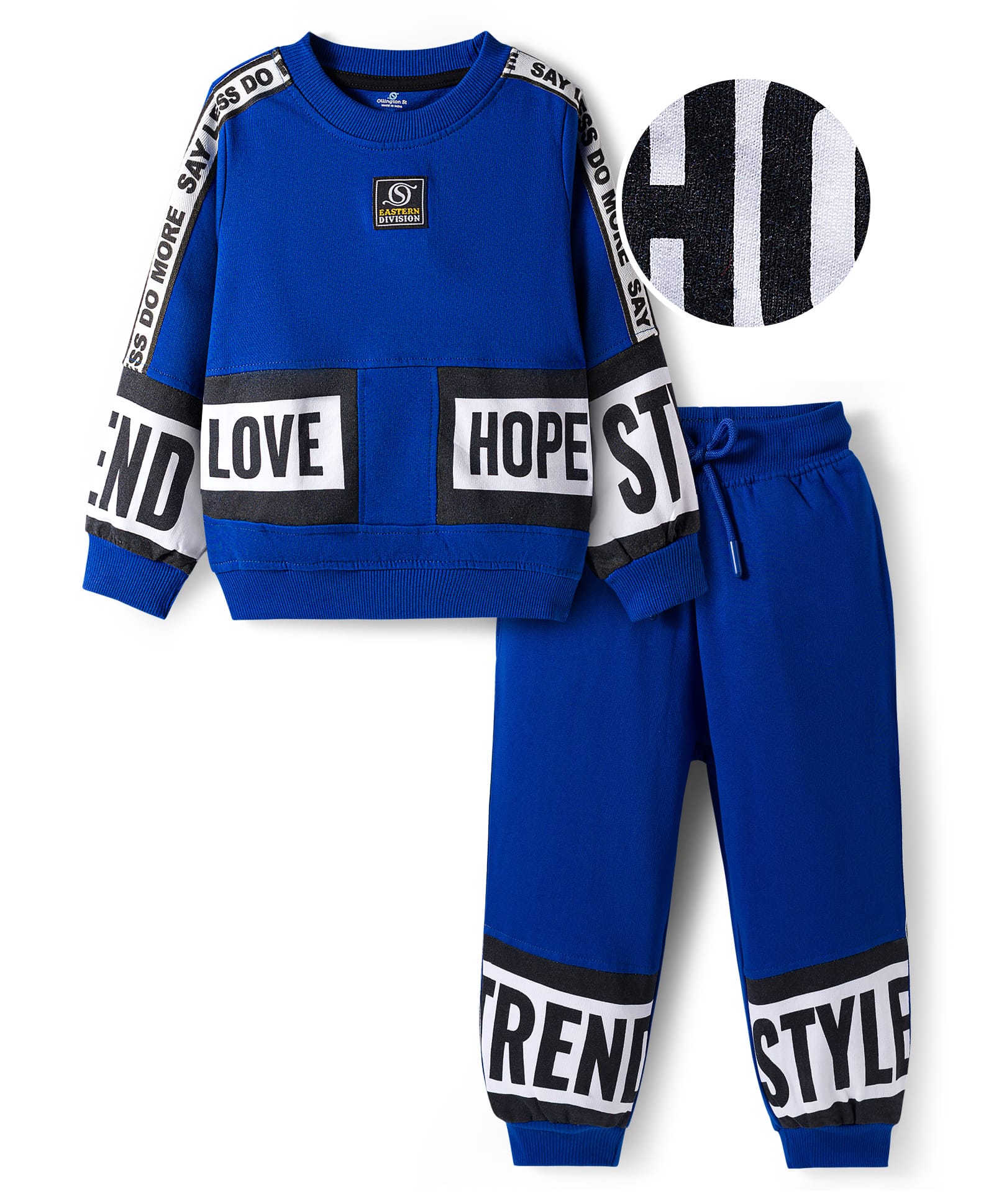 OLLINGTON ST. Cotton Knit Full Sleeves Text Printed Sweatshirts & Joggers- Royal Blue-image-27