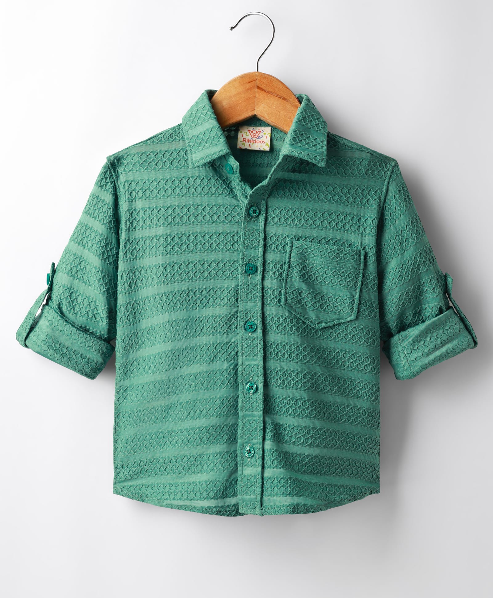 Rikidoos Full Sleeves Striped & Textured Shirt - Green-image-24