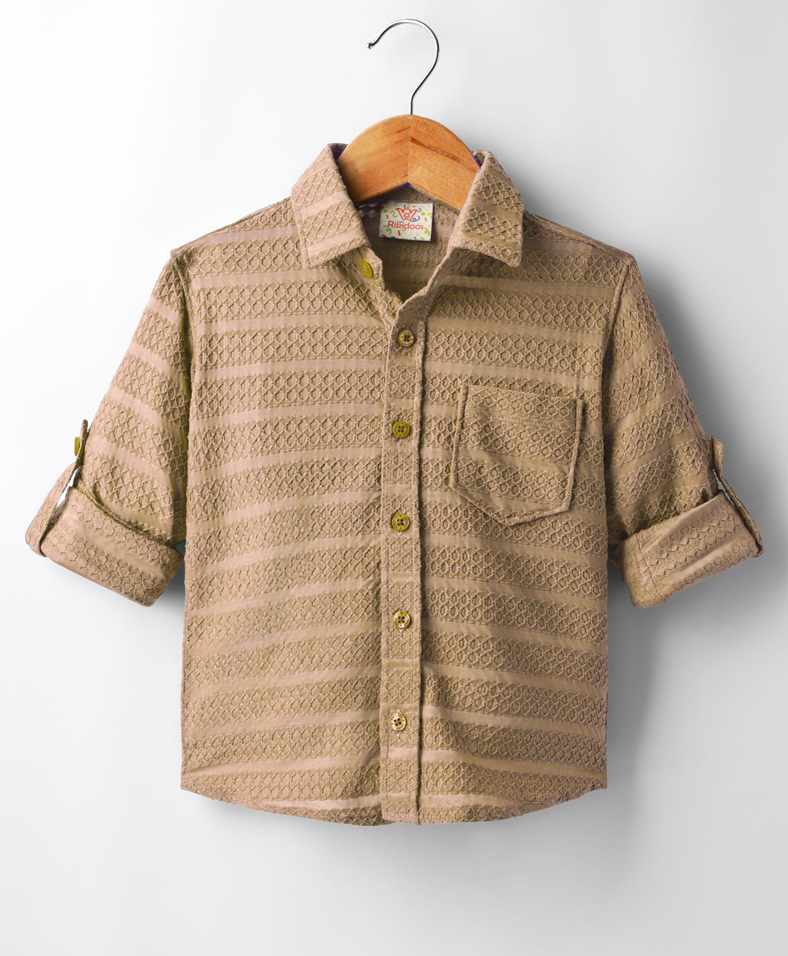 Rikidoos Full Sleeves Striped & Textured Shirt - Khaki-picture-33