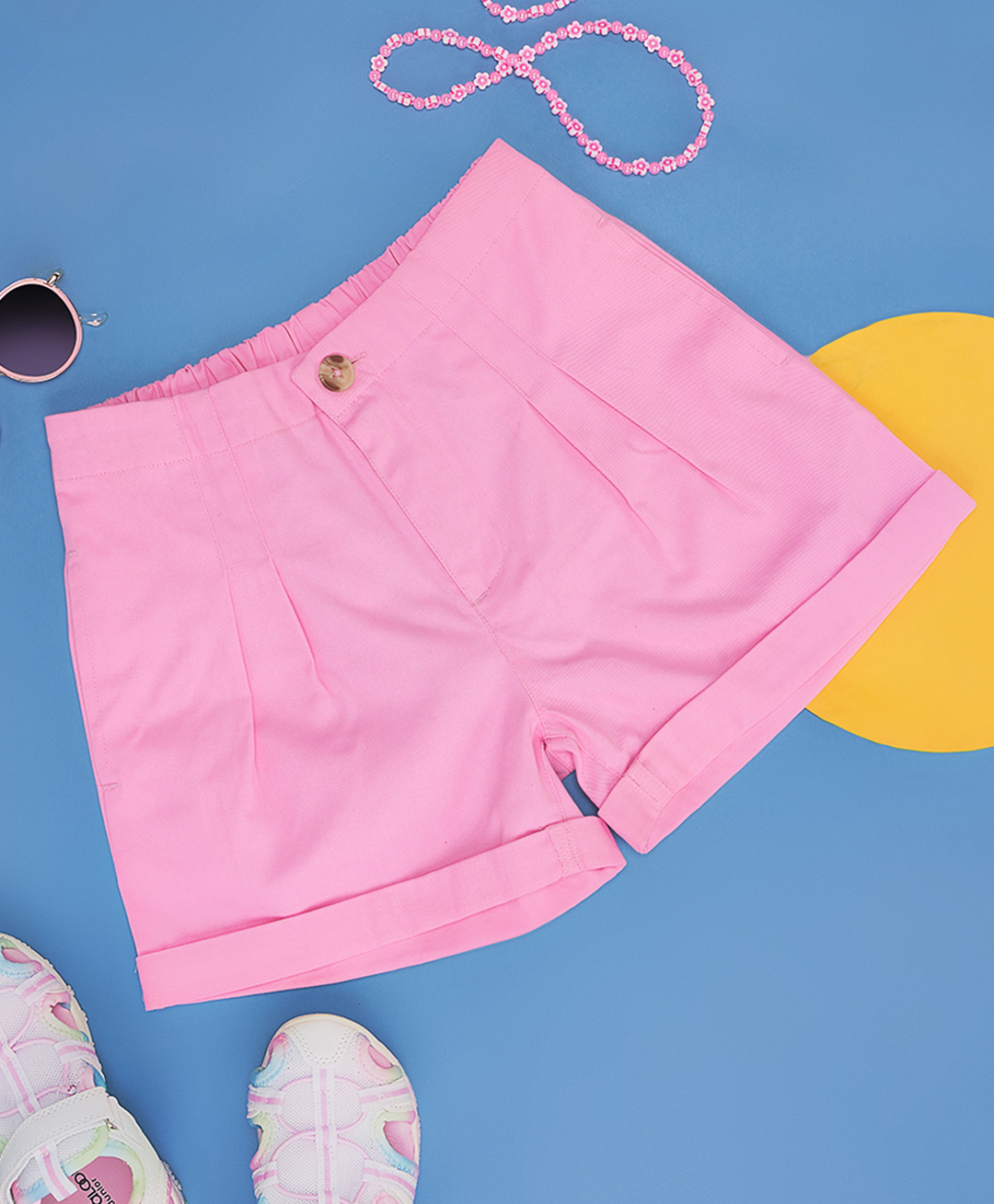 Pantaloons Junior 100% Cotton Woven Solid Shorts - Pink-picture-14