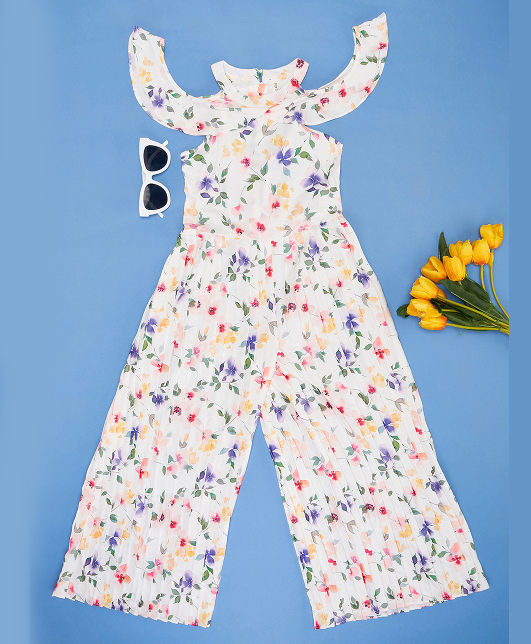 Pantaloons Junior Woven Cold Shoulder Floral Printed Jumpsuit - White-picture-11