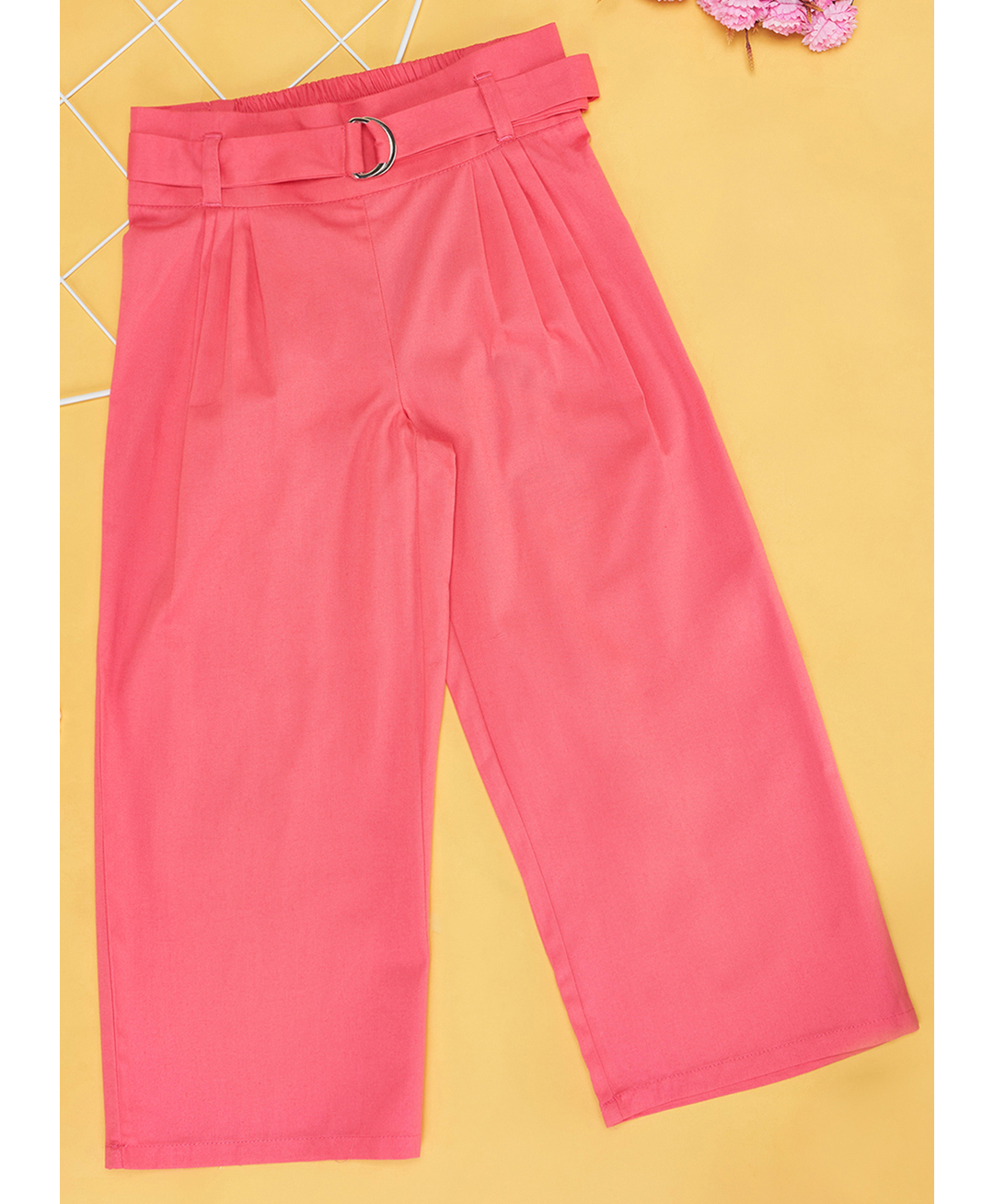 Pantaloons Junior Cotton Woven Solid Korean Trouser With Belt - Pink-picture-40
