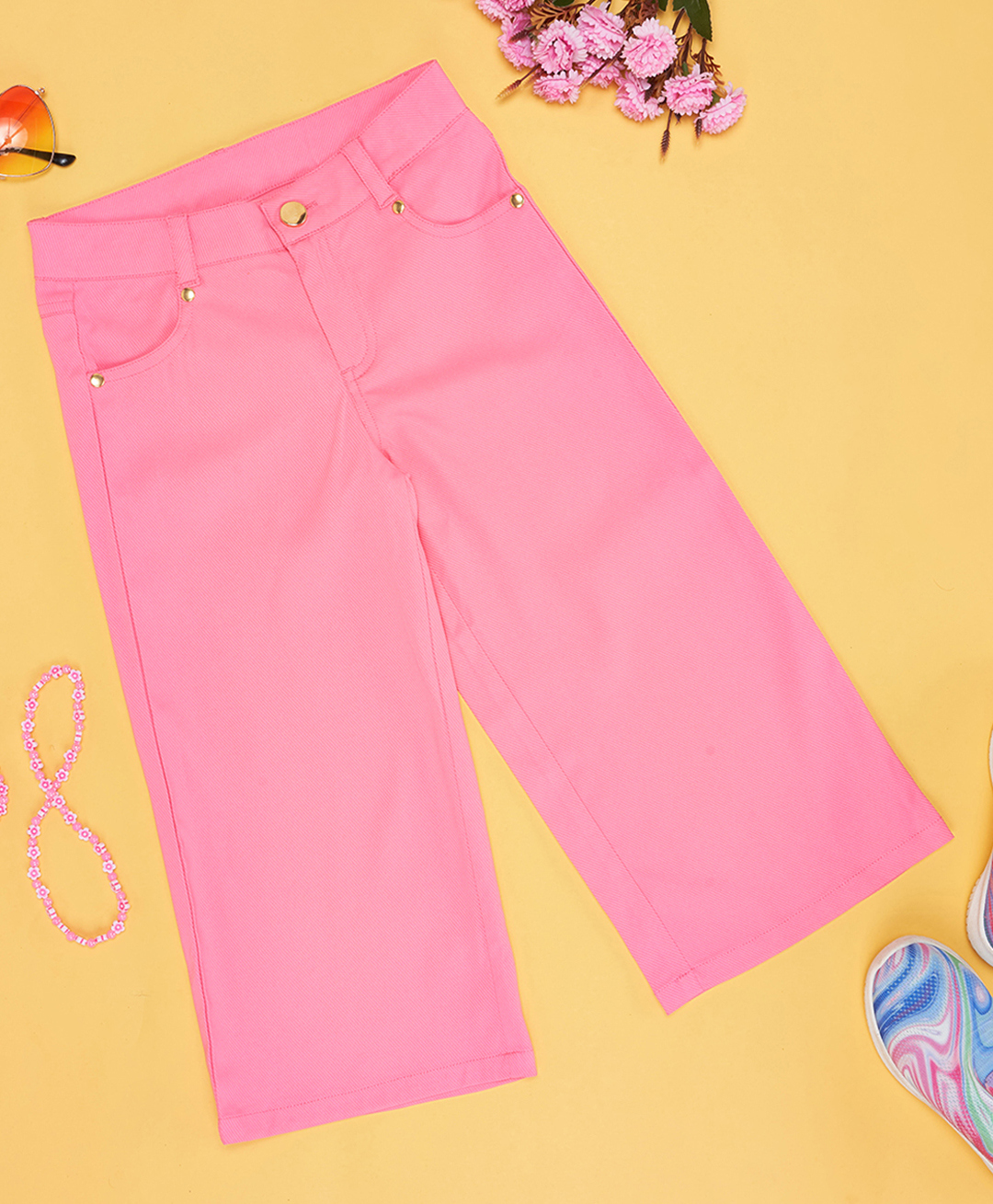 Pantaloons Junior Woven Solid Trouser - Pink-picture-26