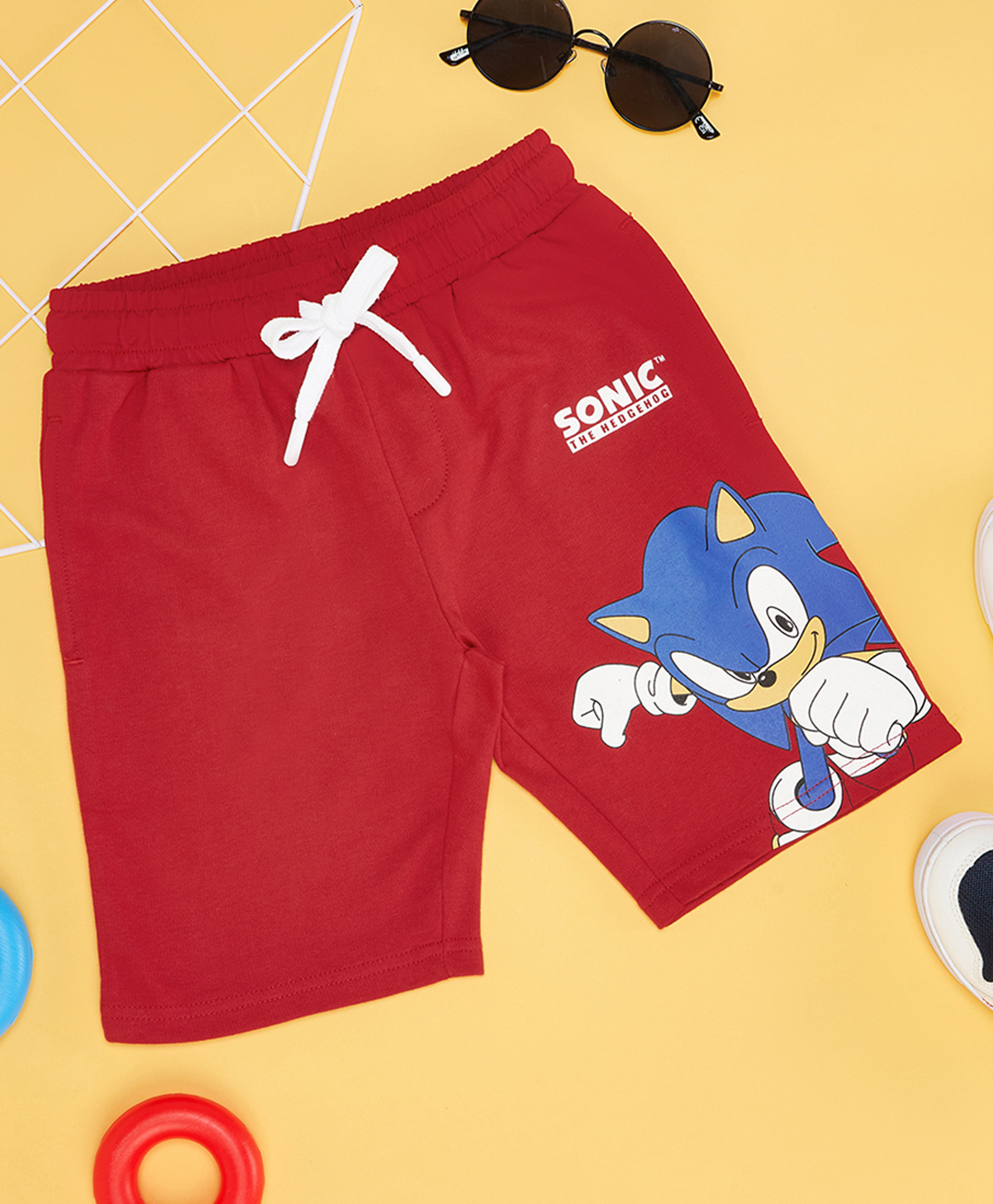 Pantaloons Junior Cotton Knit Sonic The Hedgehog Featuring Character Printed Shorts - Red-image-48