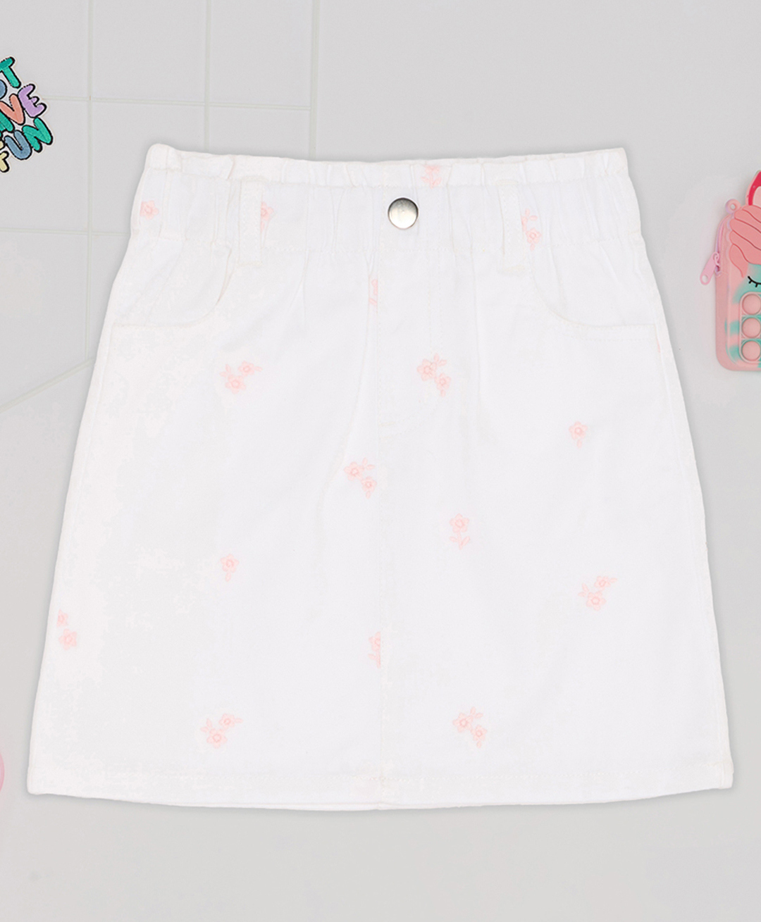 Pantaloons Junior Cotton Woven Floral Embroidered Skirt - Bright White-image-34