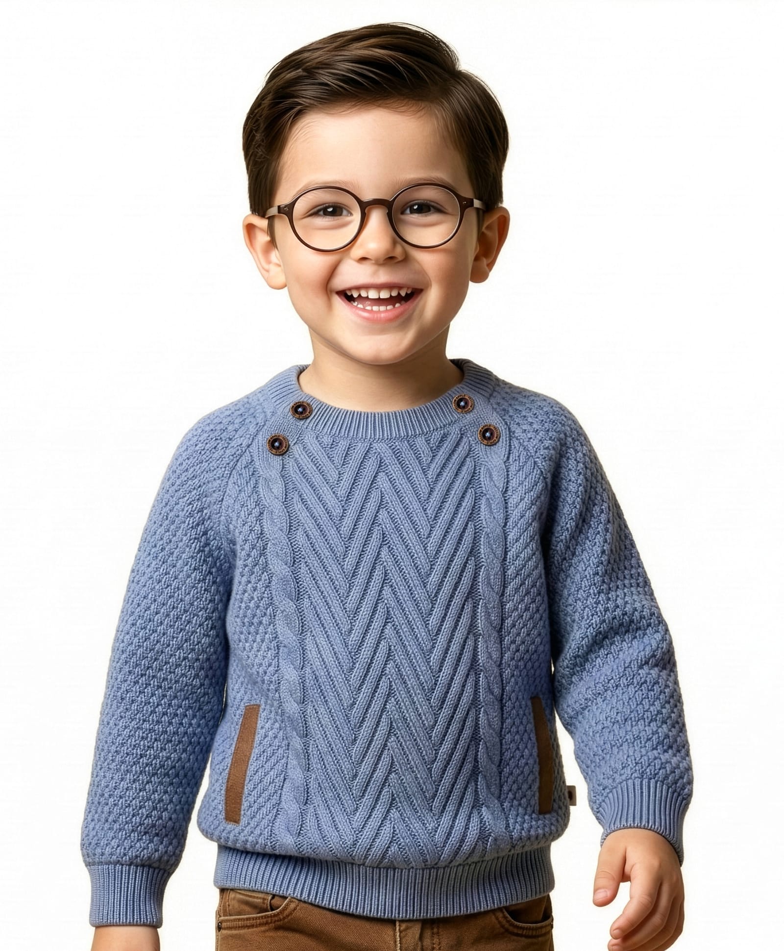 Yellow Apple Knit Full Sleeves Sweater With Textured Design - Light Blue-picture-18