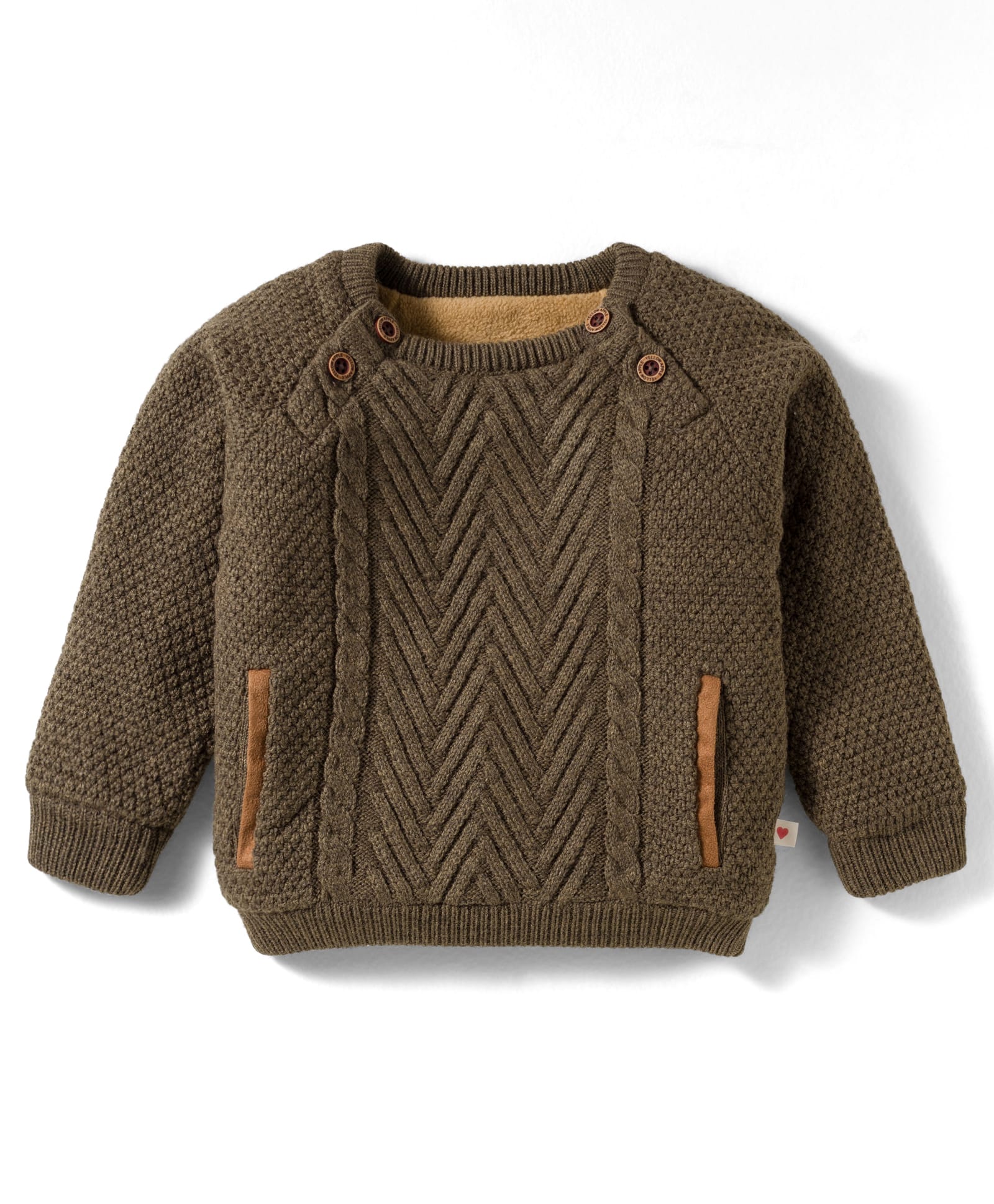 Yellow Apple Knit Full Sleeves Sweater With Textured Design - Dark Brown-picture-15