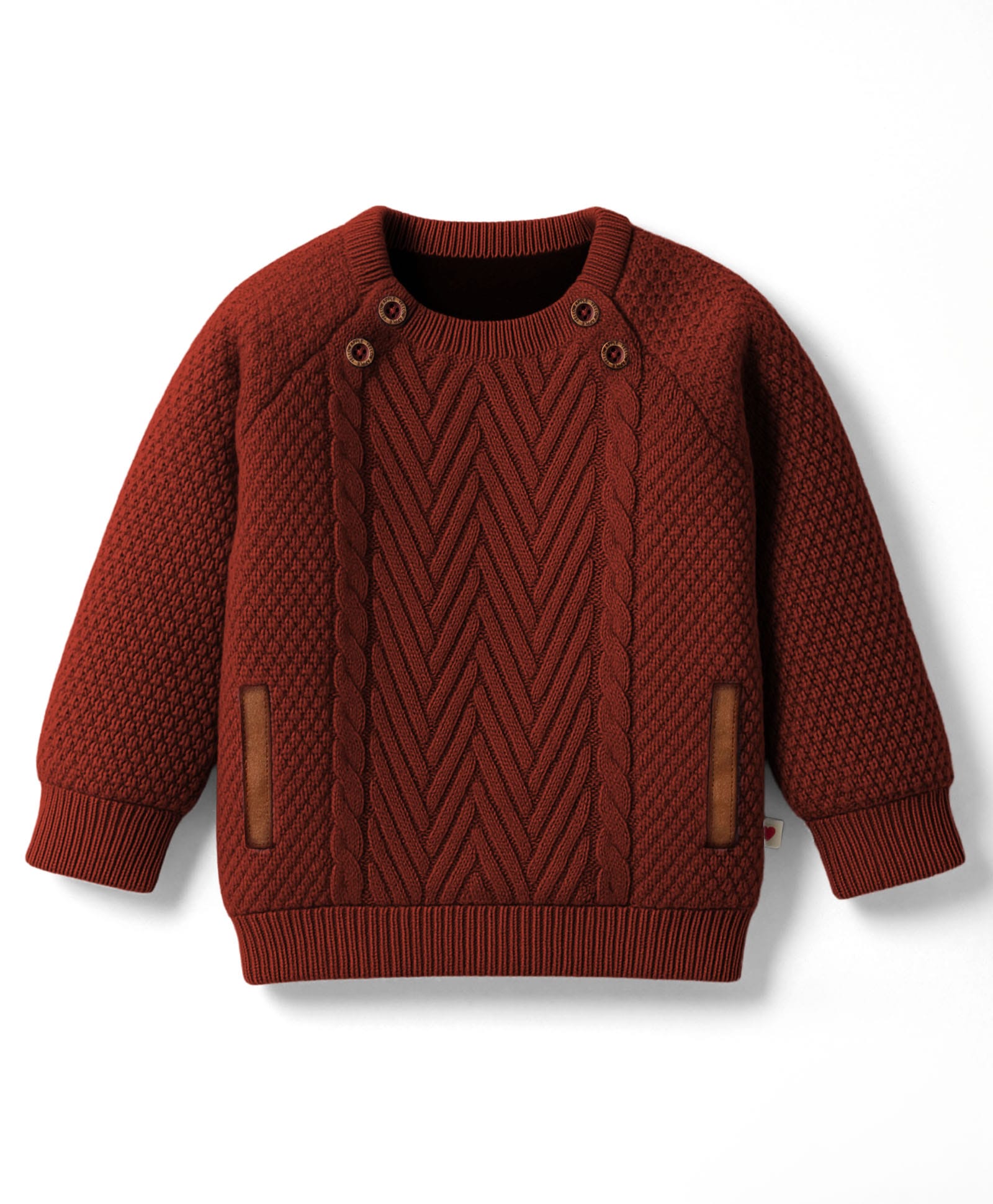 Yellow Apple Knit Full Sleeves Sweater With Textured Design - Brown-picture-27