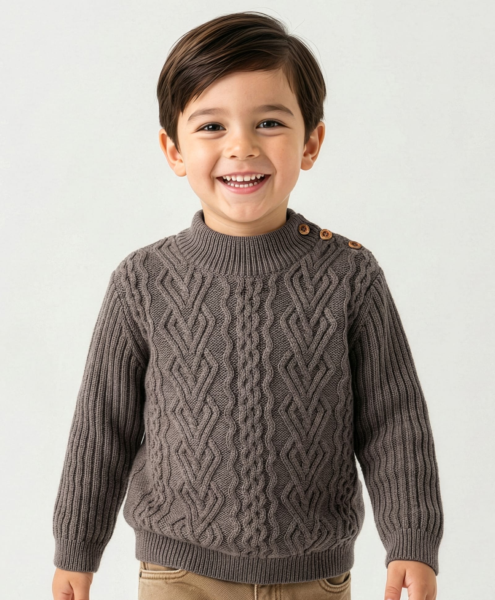 Yellow Apple Knit Full Sleeves Pullover Sweater with Cable Knit Design - Grey-picture-17