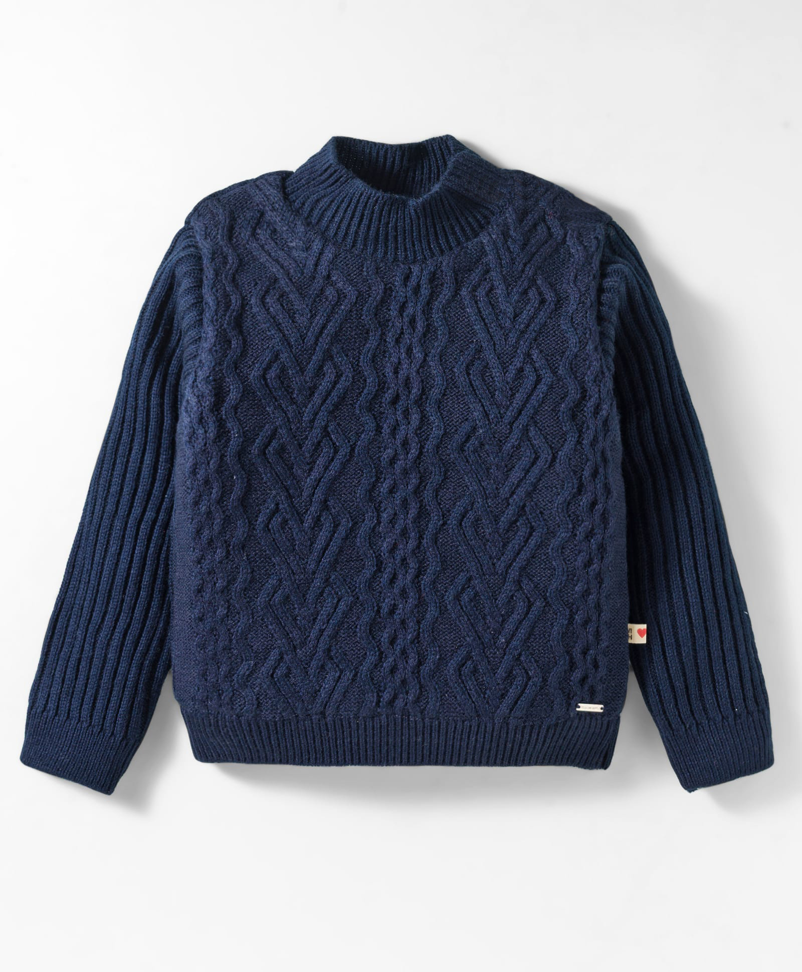 Yellow Apple Knit Full Sleeves Pullover Sweater with Cable Knit Design - Navy Blue-picture-25
