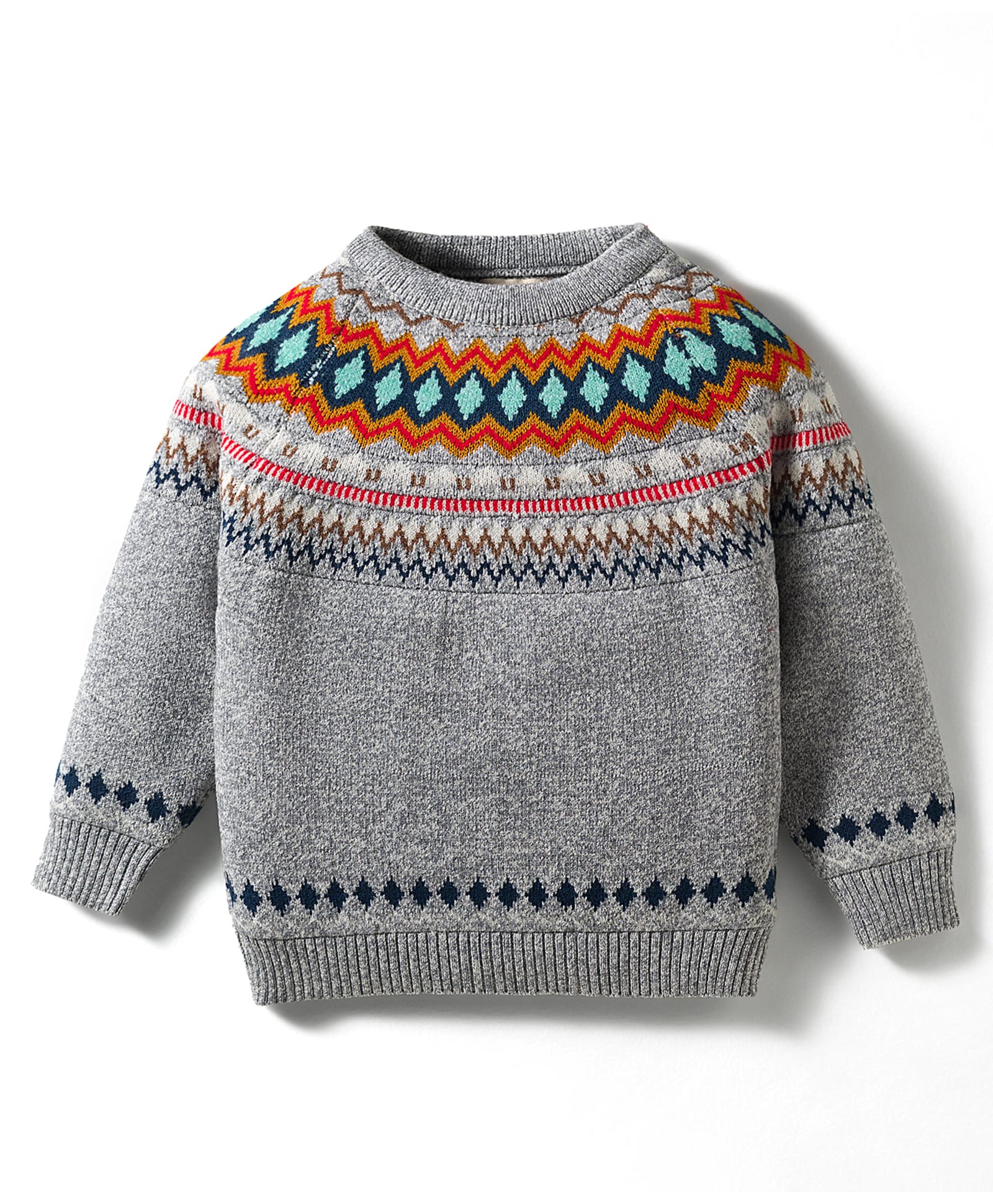 Yellow Apple Knit Full Raglan Sleeves Pullover Sweater with Aztec Design - Grey-image-47