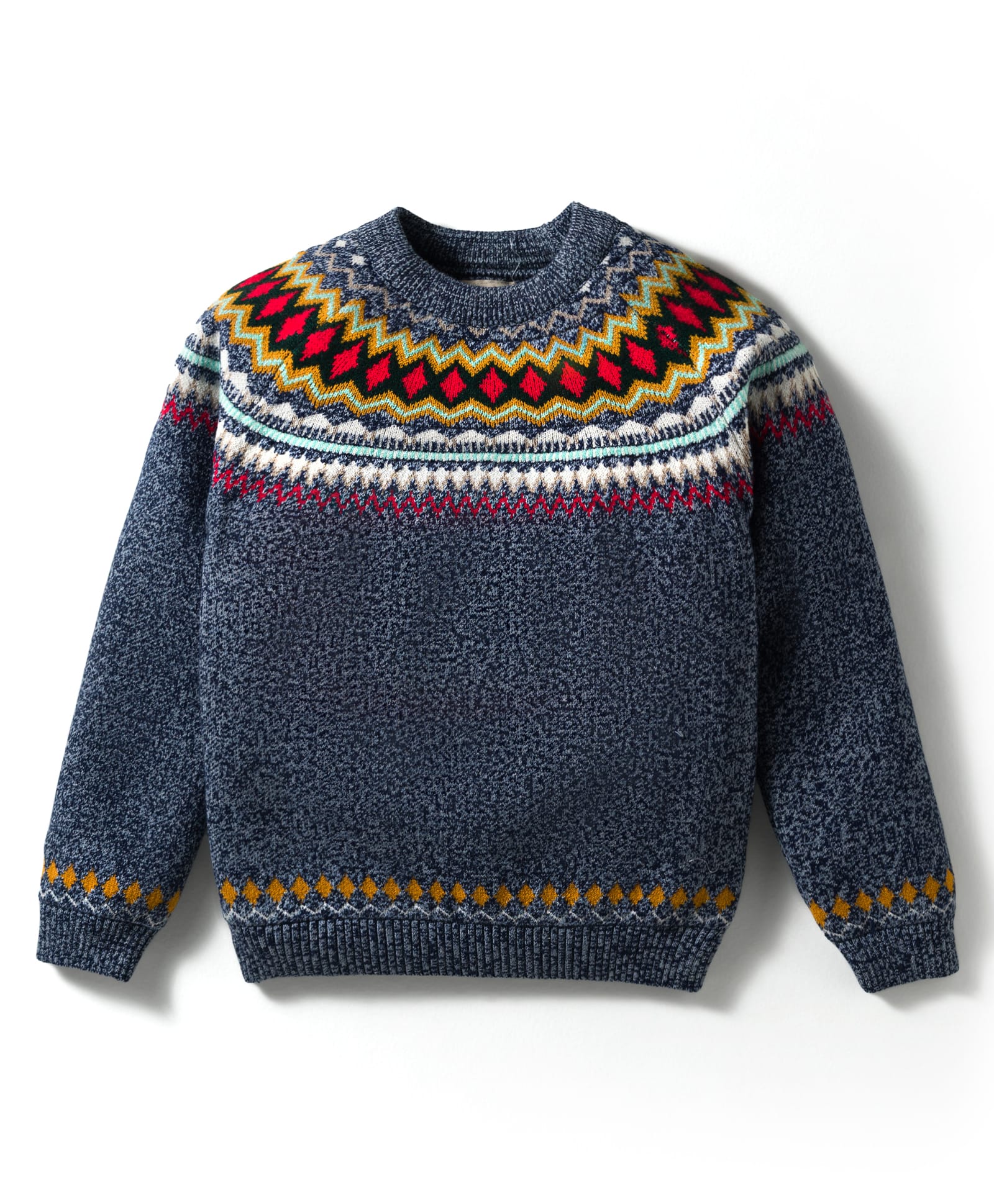 Yellow Apple Knit Full Raglan Sleeves Pullover Sweater with Aztec Design - Blue-image-44
