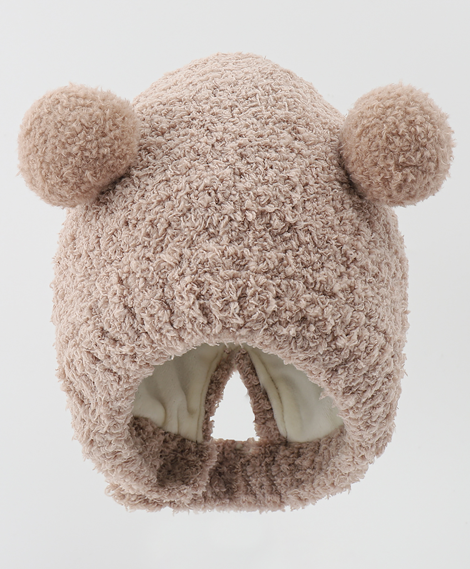 babyhug knitted solid woollen cap with pom pom tan - diameter 12 cm