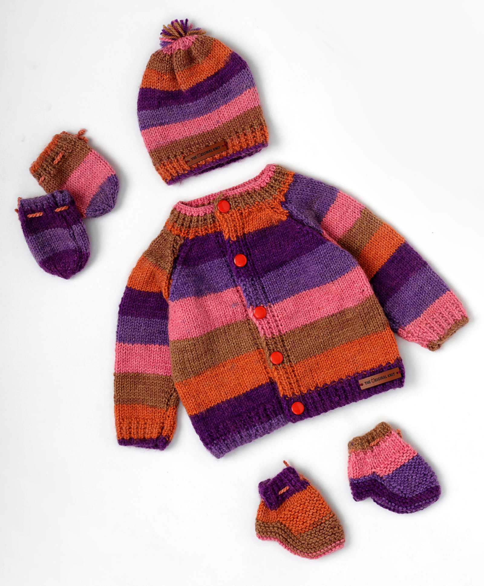 The Original Knit Knit Full Sleeves Rugby Striped Sweater With Coordinating Cap Mittens & Socks Set - Multi Colour-image-18