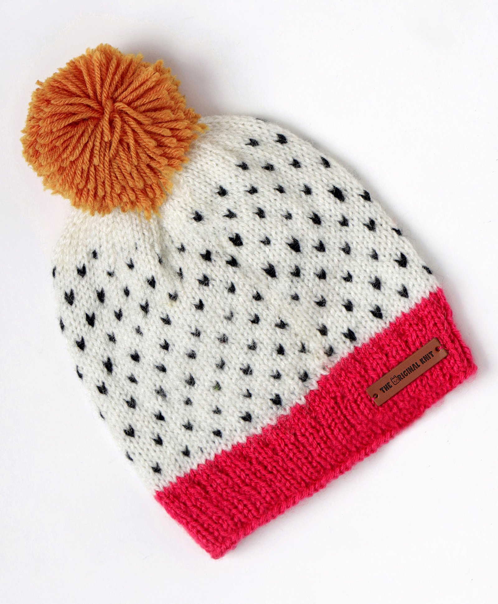 The Original Knit Hearts Designed & Pom Pom Embellished Cap - Pink & White - Diameter - 30cm-picture-29