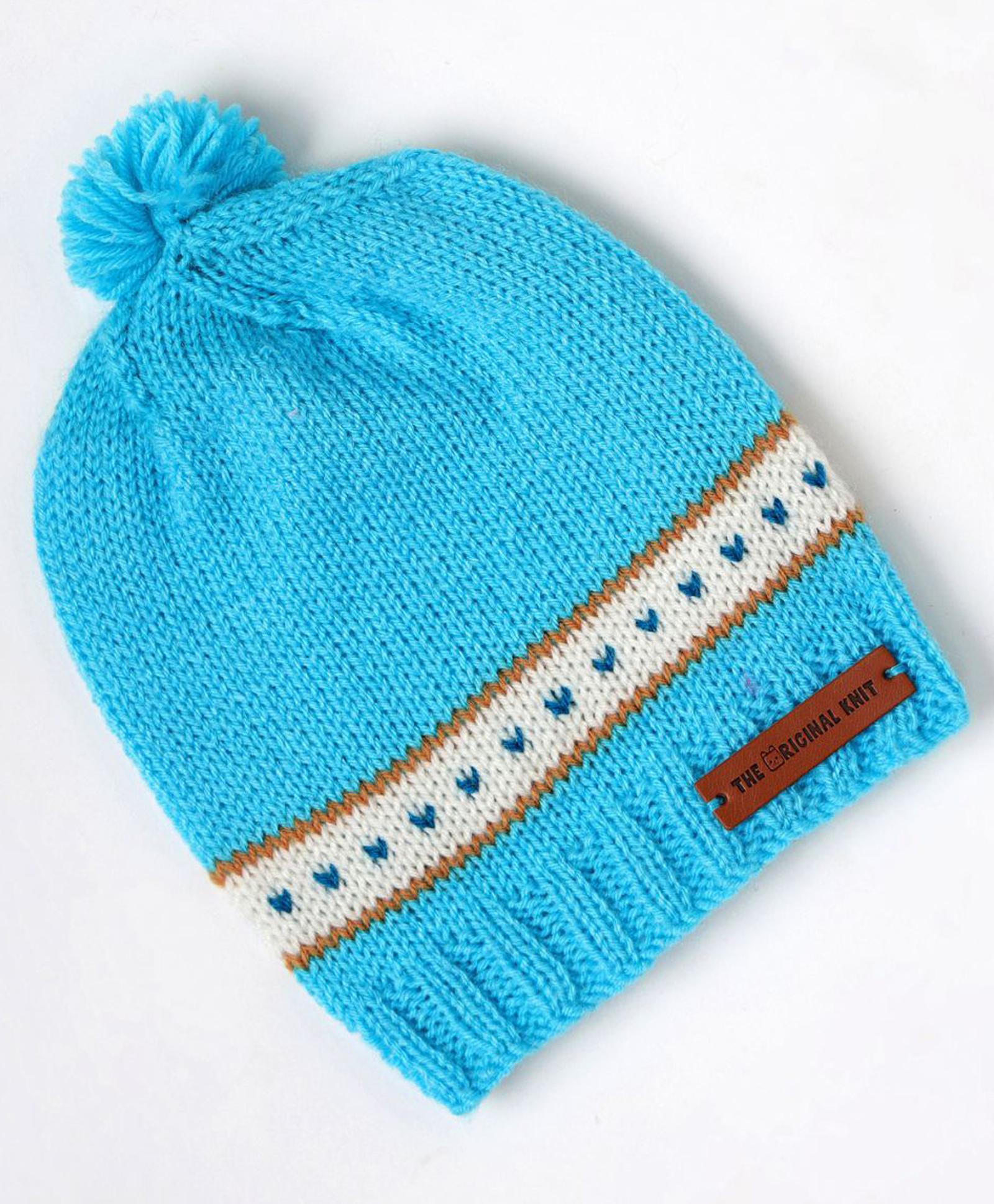 The Original Knit Hearts Designed & Pom Pom Embellished Cap - Pink & Green - Diameter - 30cm-picture-26