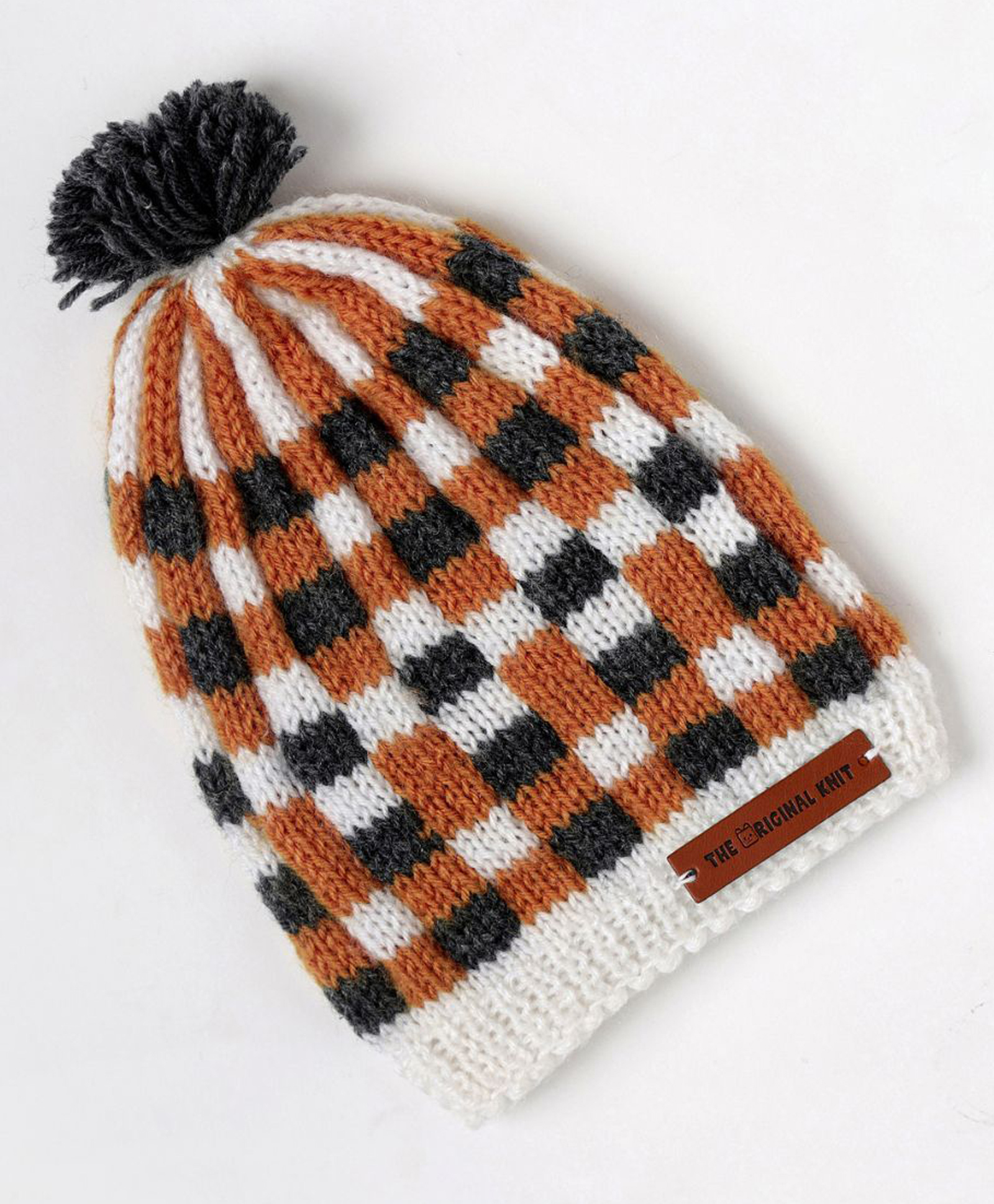 The Original Knit Checked & Pom Pom Embellished Cap - Brown & Grey - Diameter - 30cm-picture-18