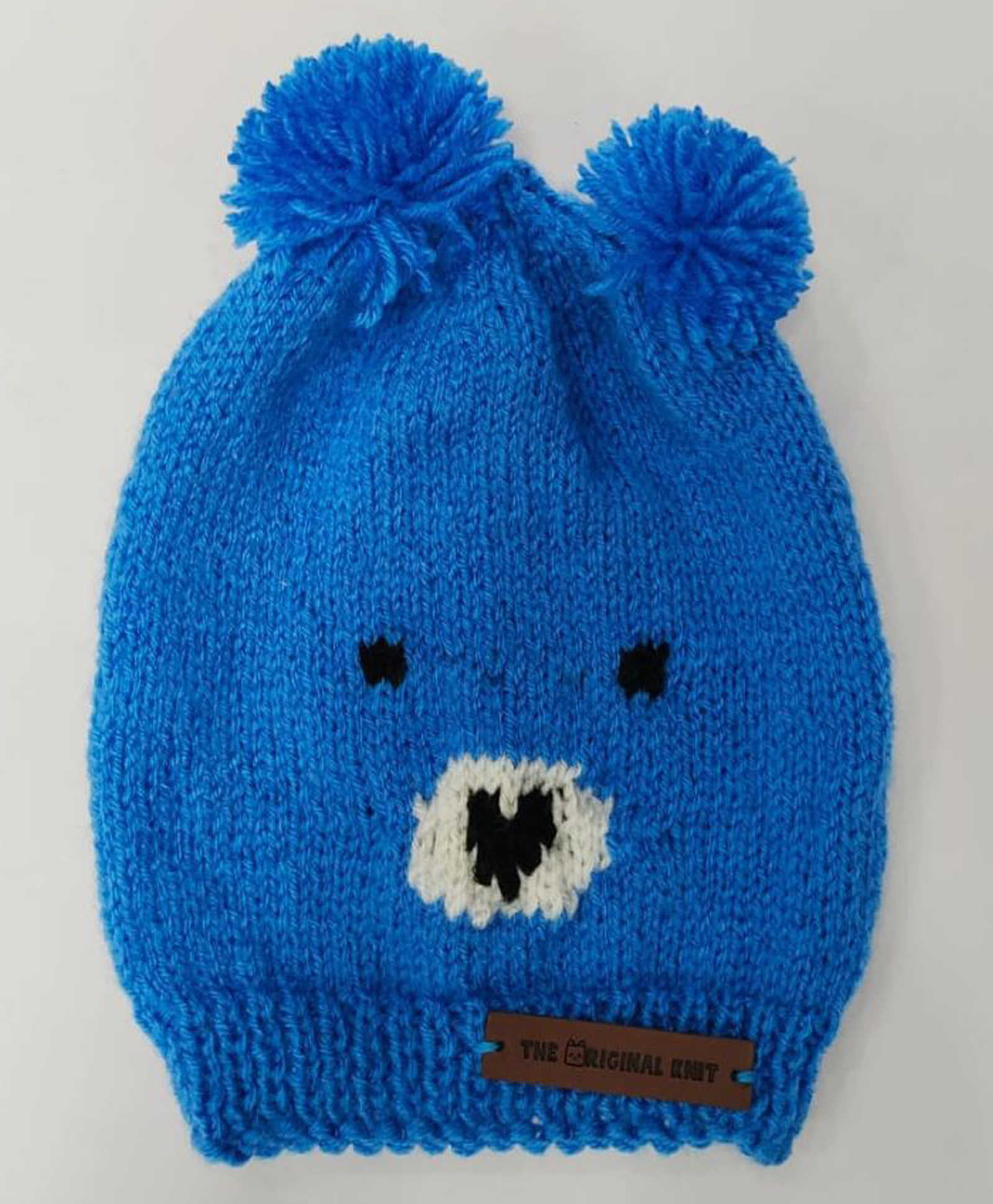 The Original Knit Teddy Bear Face Designed Pom Pom Detailed Handmade Cap - Diameter - 30 Cms - Blue-picture-14