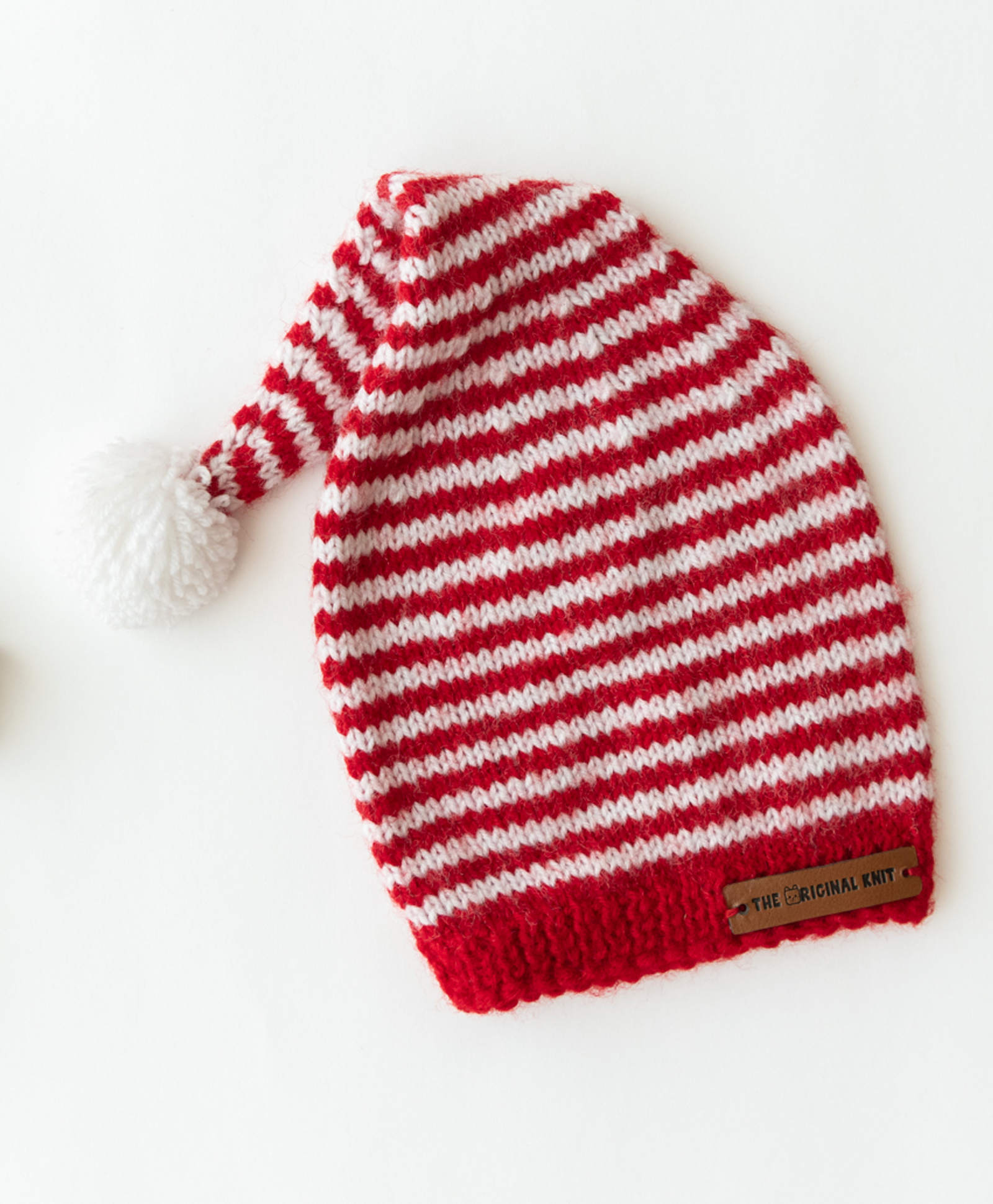 The Original Knit Striped Pom Pom Detailed Handmade Cap - Diameter - 30 Cms - Red & White-picture-13
