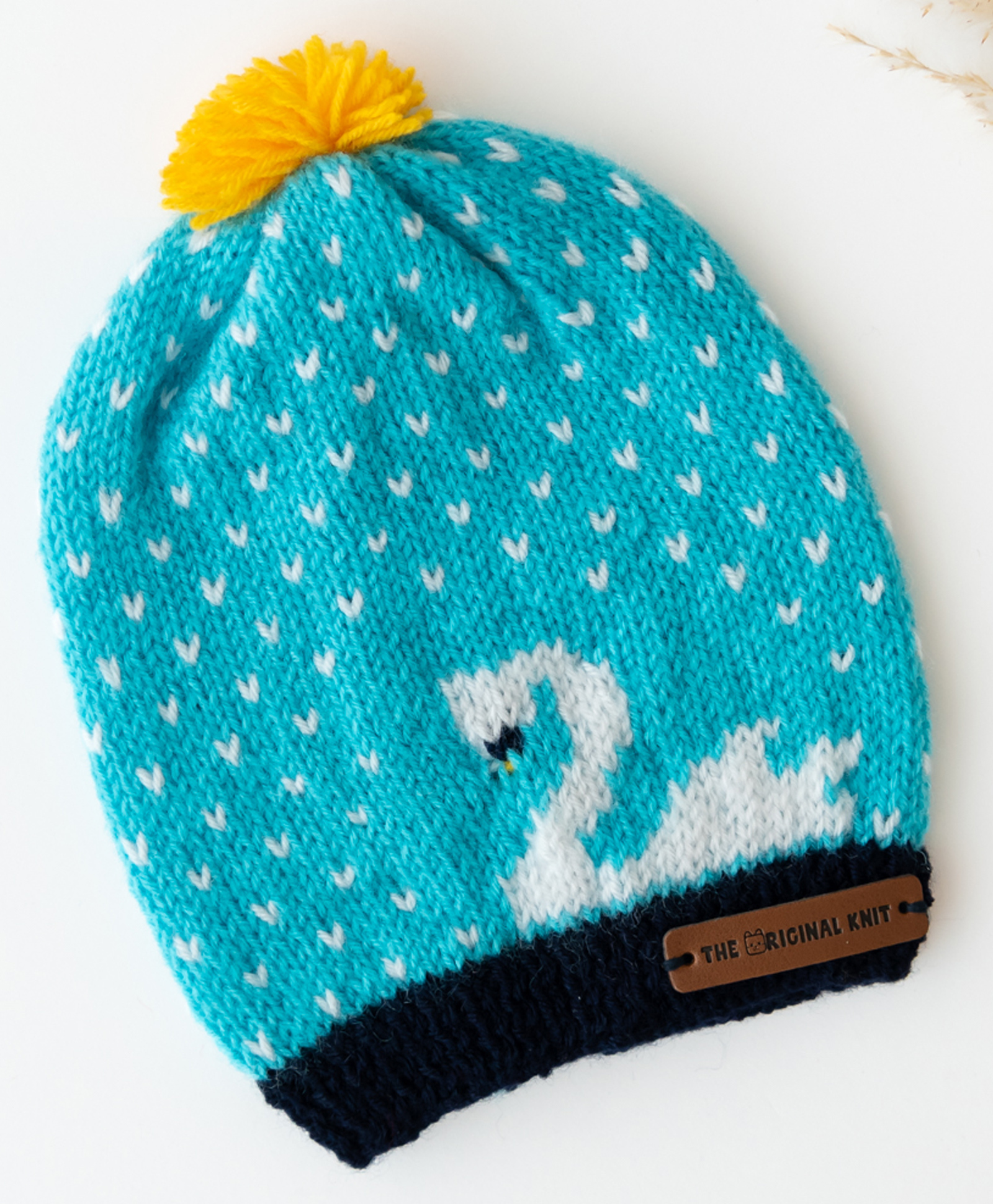 The Original Knit Knit Swan Designed Pom Pom Embellished Cap - Light Blue & Navy Blue - Diameter - 30 Cm-picture-24