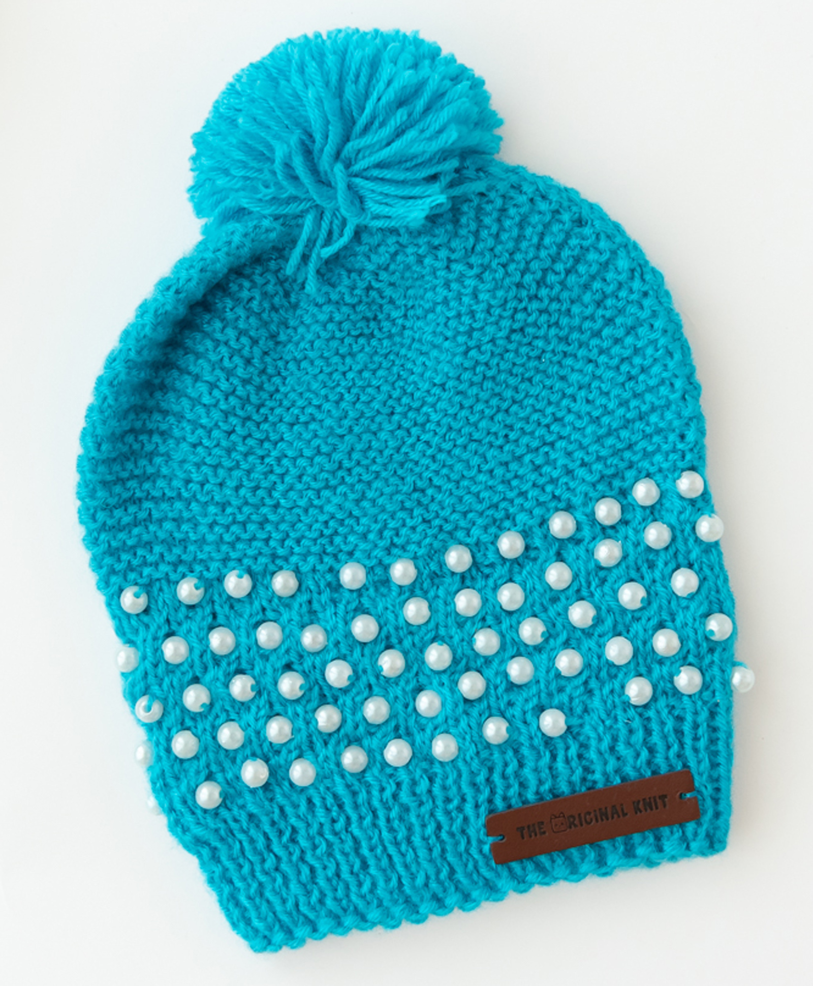 The Original Knit Knit Beads Embellished With Pom Pom Handmade Cap - Light Blue - Diameter 34.5 cm-picture-32