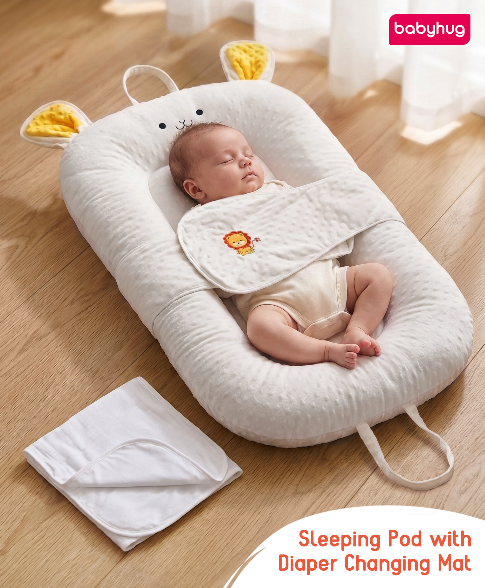 Babyhug Cozy Bubble Fabric Wraparound Sleep Nest for Newborns with Diaper Changing Mat - White| for 0 to 12 months| Soft Breathable Material| Supportive Base| Machine Washable| New Born Gifting Option-image-4