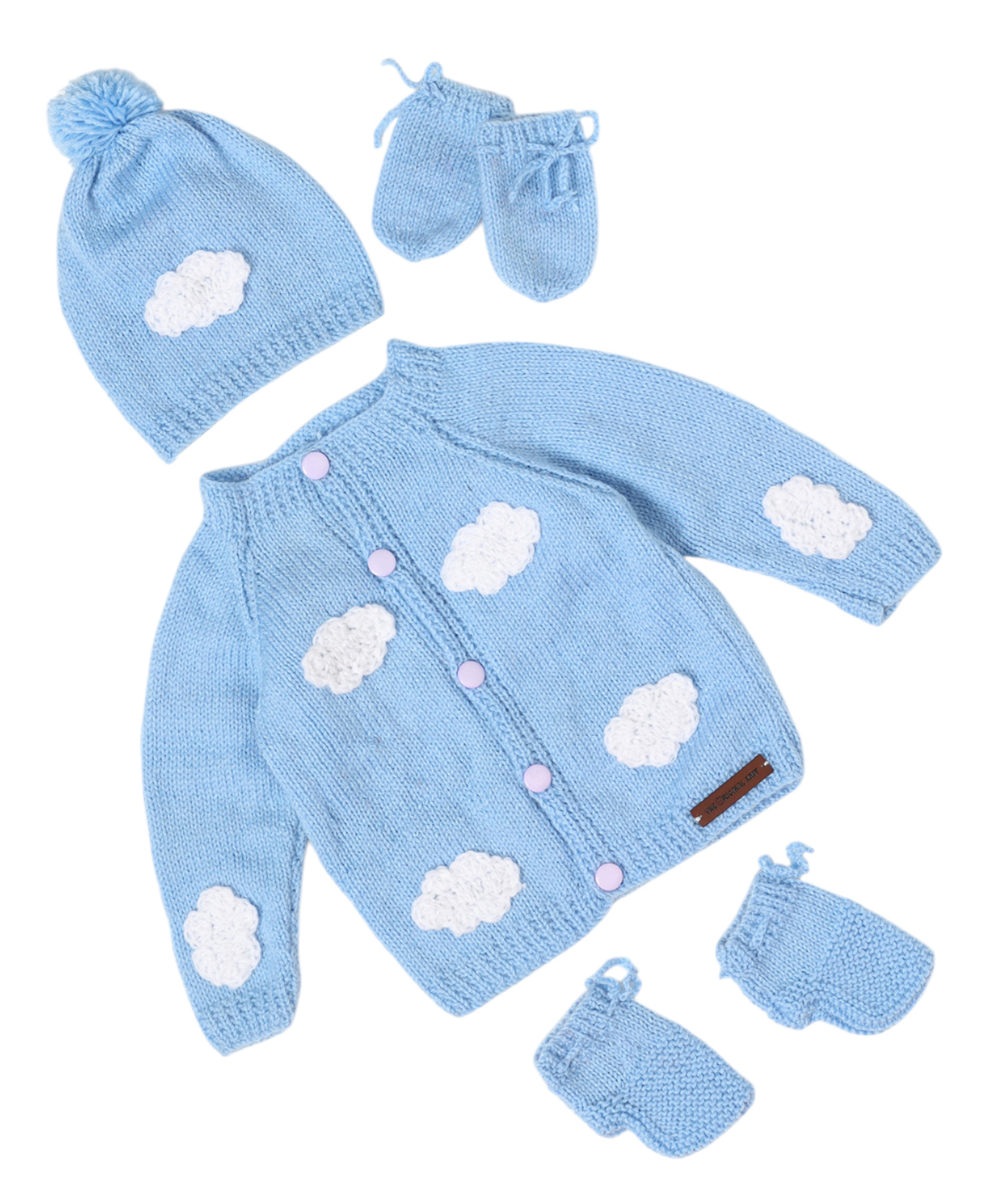 The Original Knit Knit Full Sleeves Clouds Designed Sweater With Coordinating Cap Mittens & Socks Set - Sky Blue-image-23