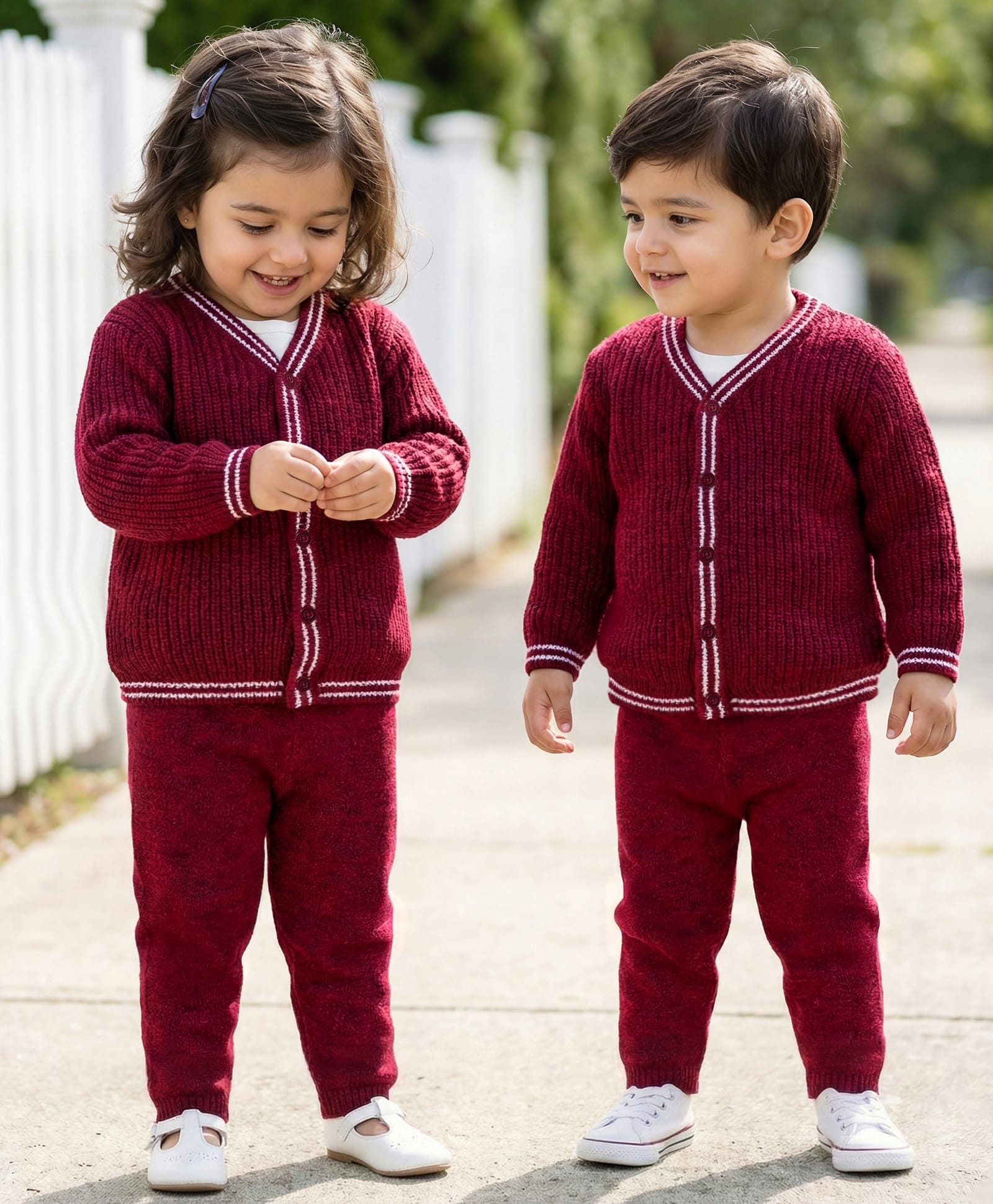 Babyhug Knitted Full Sleeves Solid Sweater Set - Maroon-picture-34