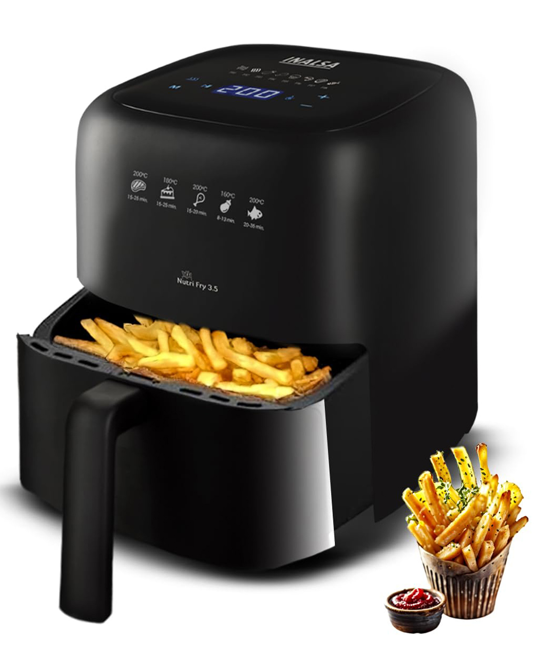INALSA Air Fryer 3.5 ltr|1400 W with Air Crisp Technology|Temperature & Timer Control|8 Preset Menu & Digital Display|Air fry, Bake,Roast,Reheat,Dehydrate|Airfryer Recipe book-NutriFry 3.5-image-10