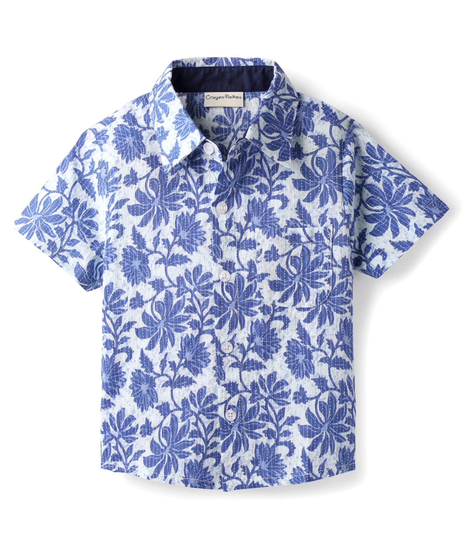 CrayonFlakes Cotton Woven Half Sleeves Floral Swrirls Printed Shirt - Blue-picture-36