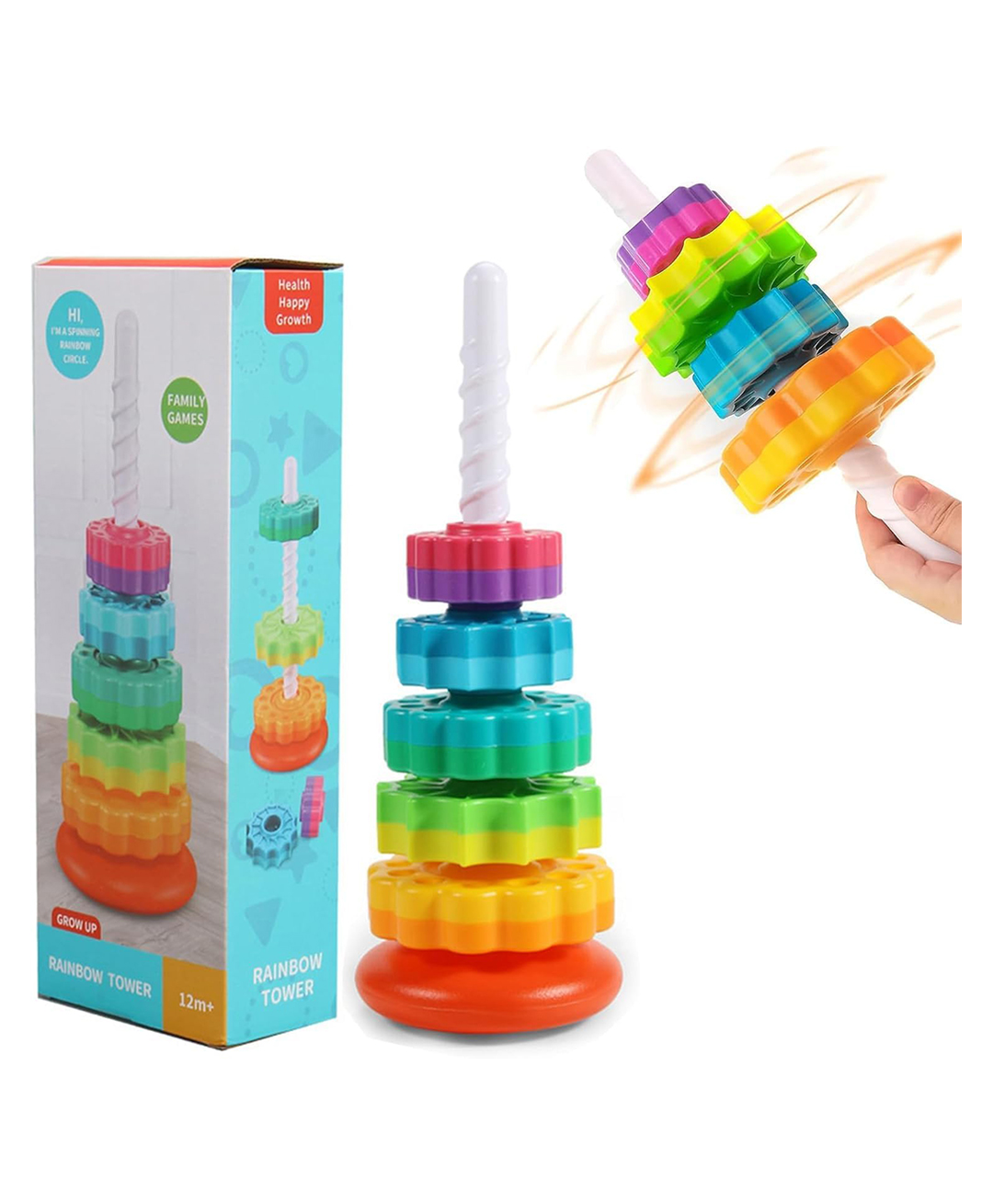 ADKD Rainbow Spinning Stacking Tower Montessori Sensory Learning Toy for Babies-Multicolor-picture-47