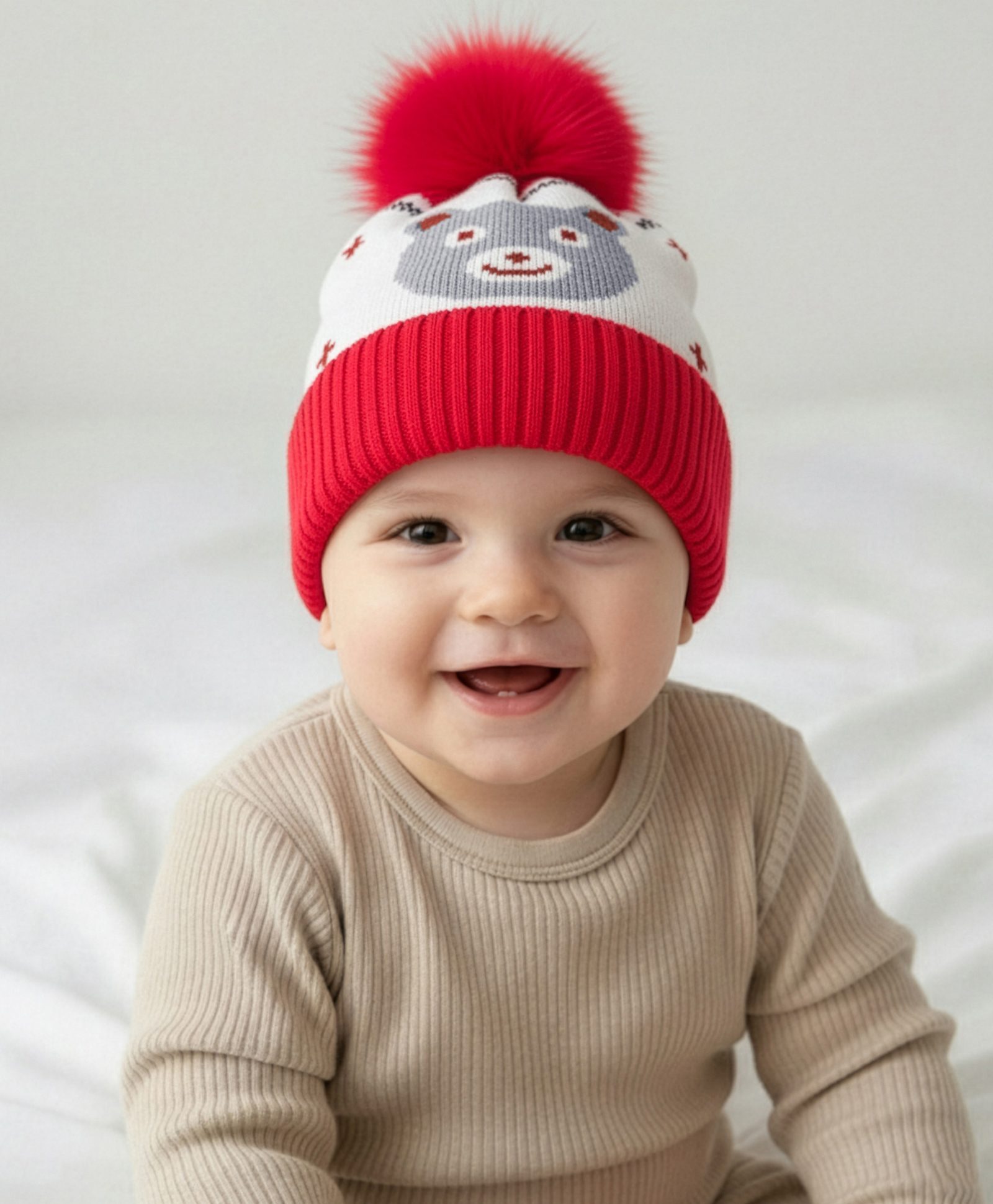 Babyhug Knit Woollen Cap With Teddy Bear Design Red - Diameter 9 cm-picture-14