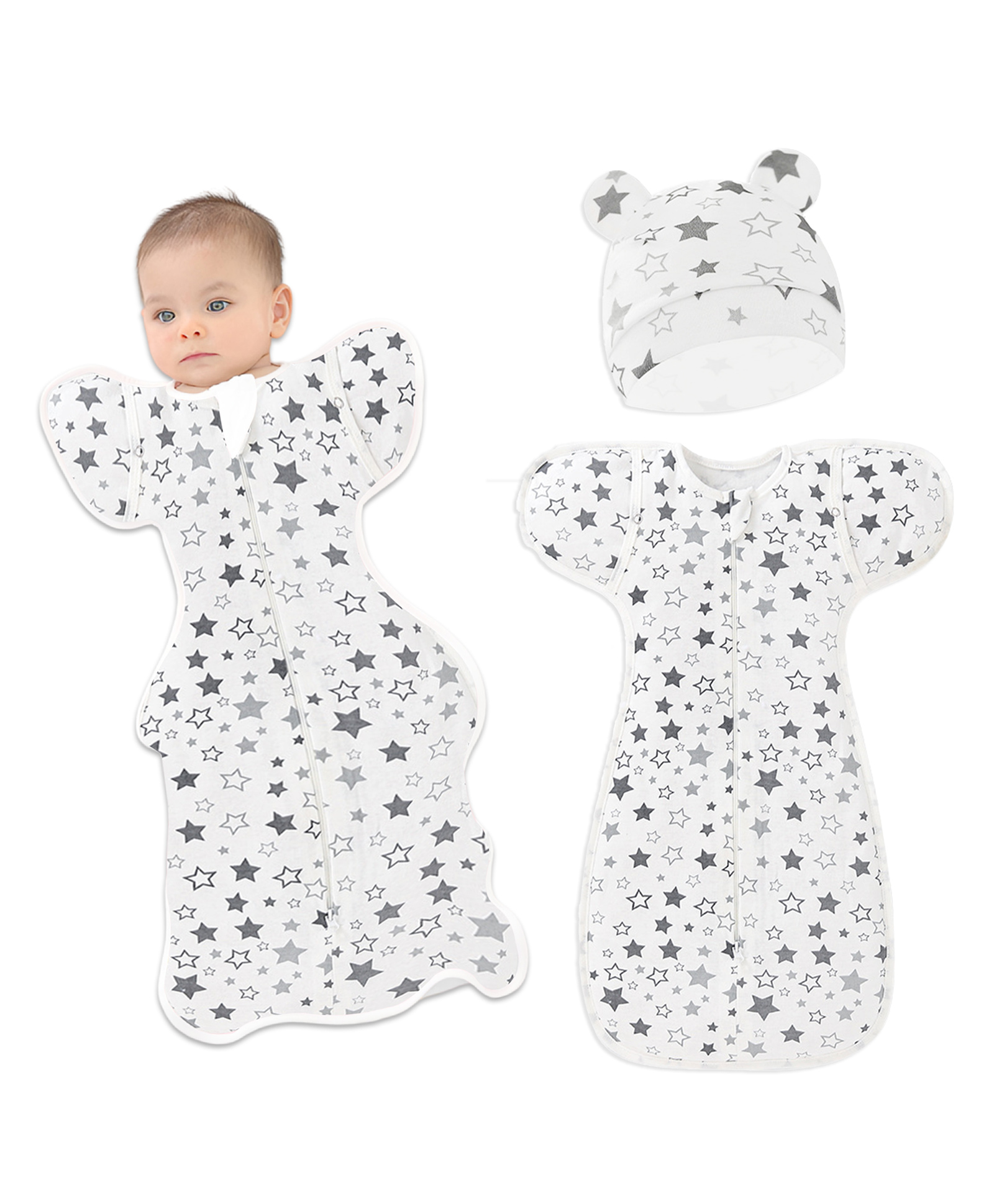 Bembika Baby Sleeping Sack - Soft Cotton Baby Swaddle Wrap, Adjustable Swaddle Sleep Sack, Organic Baby Sleeping Sack for Comfort & Safe Sleep -(White Pentagram)-image-11