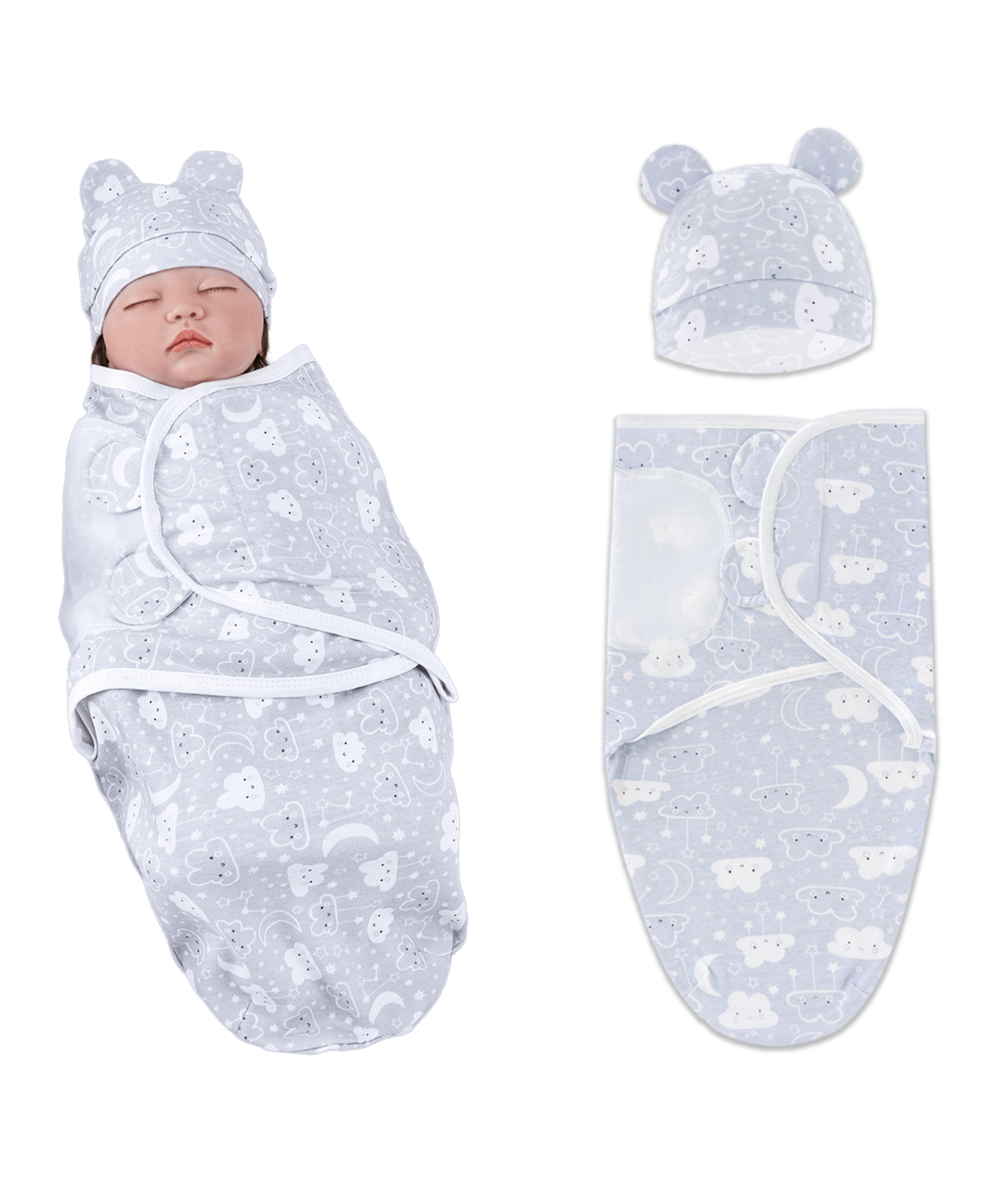 Bembika Baby Swaddle Wraps - Soft Cotton Swaddle Wrap, Organic Cotton Swaddle Wrap, Muslin Swaddle Wrap, Hooded Swaddle Wrap for Newborns - Breathable, and Safe Set Of 2-(Toddler Smiley Cloud Design)-picture-16