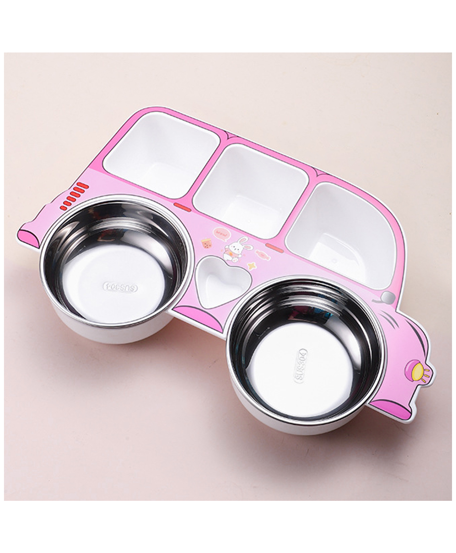 Bembika Stainless Steel Baby Feeding Plate Durable, Non-Toxic, Compact Kids Crockery Set with Safety Utensils for Tiny Hands, Easy to Clean, Perfect Baby Dinner Set-(Pink Car Design)-image-36