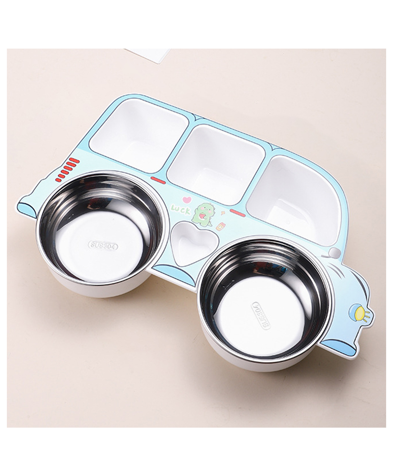 Bembika Stainless Steel Baby Feeding Plate Durable, Non-Toxic, Compact Kids Crockery Set with Safety Utensils for Tiny Hands, Easy to Clean, Perfect Baby Dinner Set-(Blue Car Design)-image-10