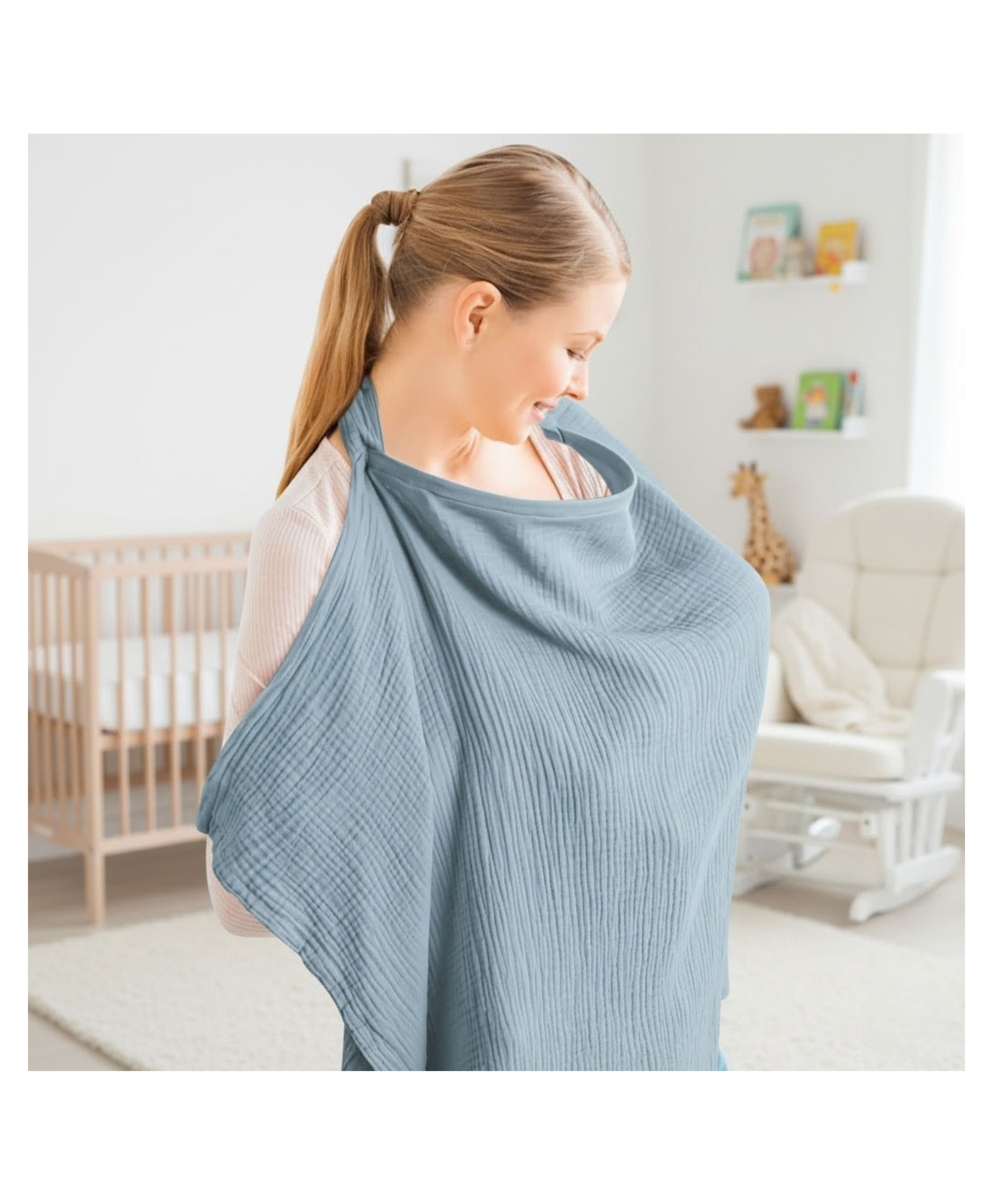 Bembika Baby Breastfeeding Cover -Stylish, Soft & Breathable Nursing Cover for Breastfeeding Feeding Covers for Nursing Mom Breast Feeding Maternity Cotton Apron Scarf-(Light European Blue)-image-6