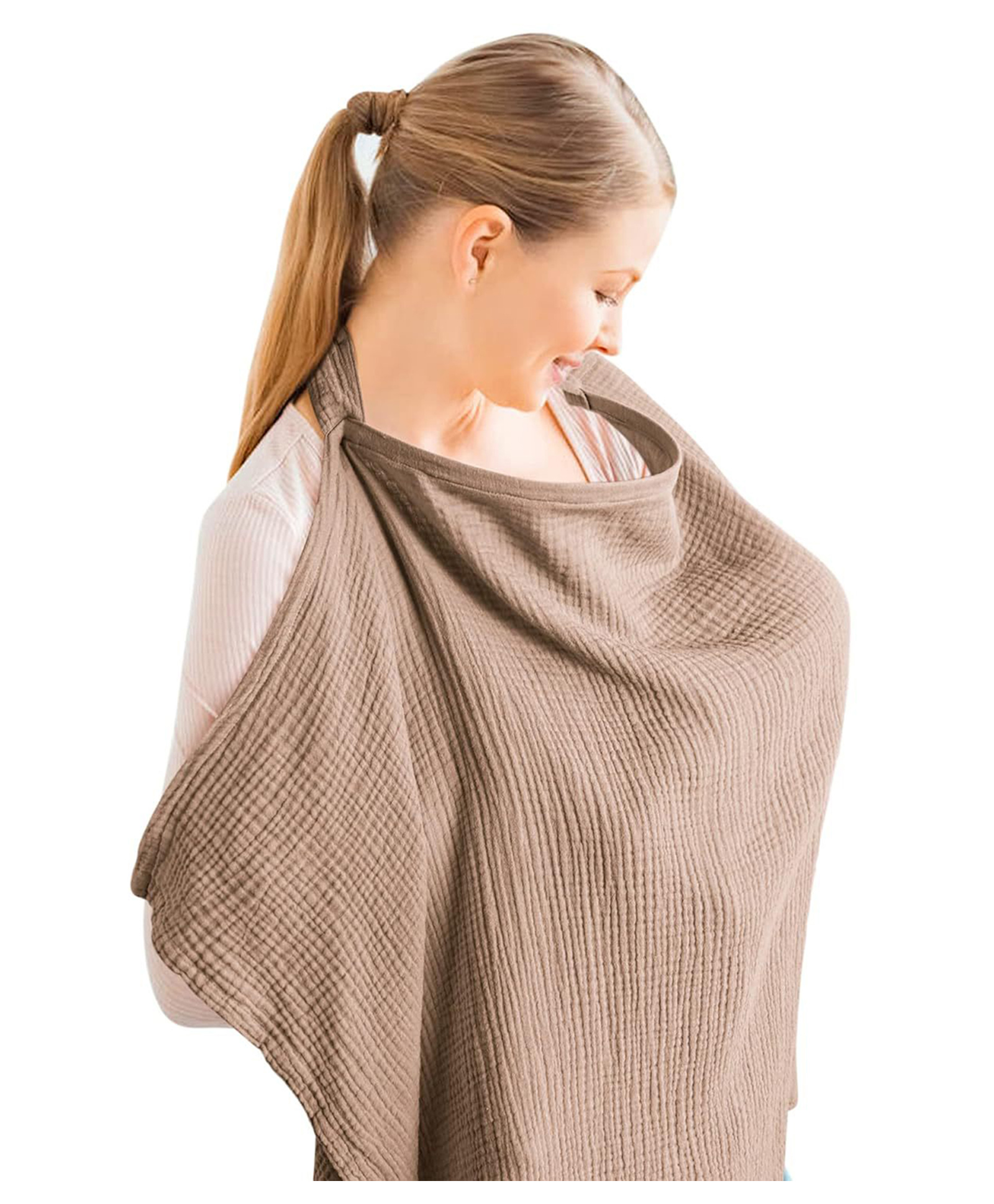Bembika Baby Breastfeeding Cover - Stylish, Soft & Breathable Nursing Cover for Breastfeeding Feeding Covers for Nursing Mom Breast Feeding Maternity Cotton Apron Scarf-(Light Brown)-image-33